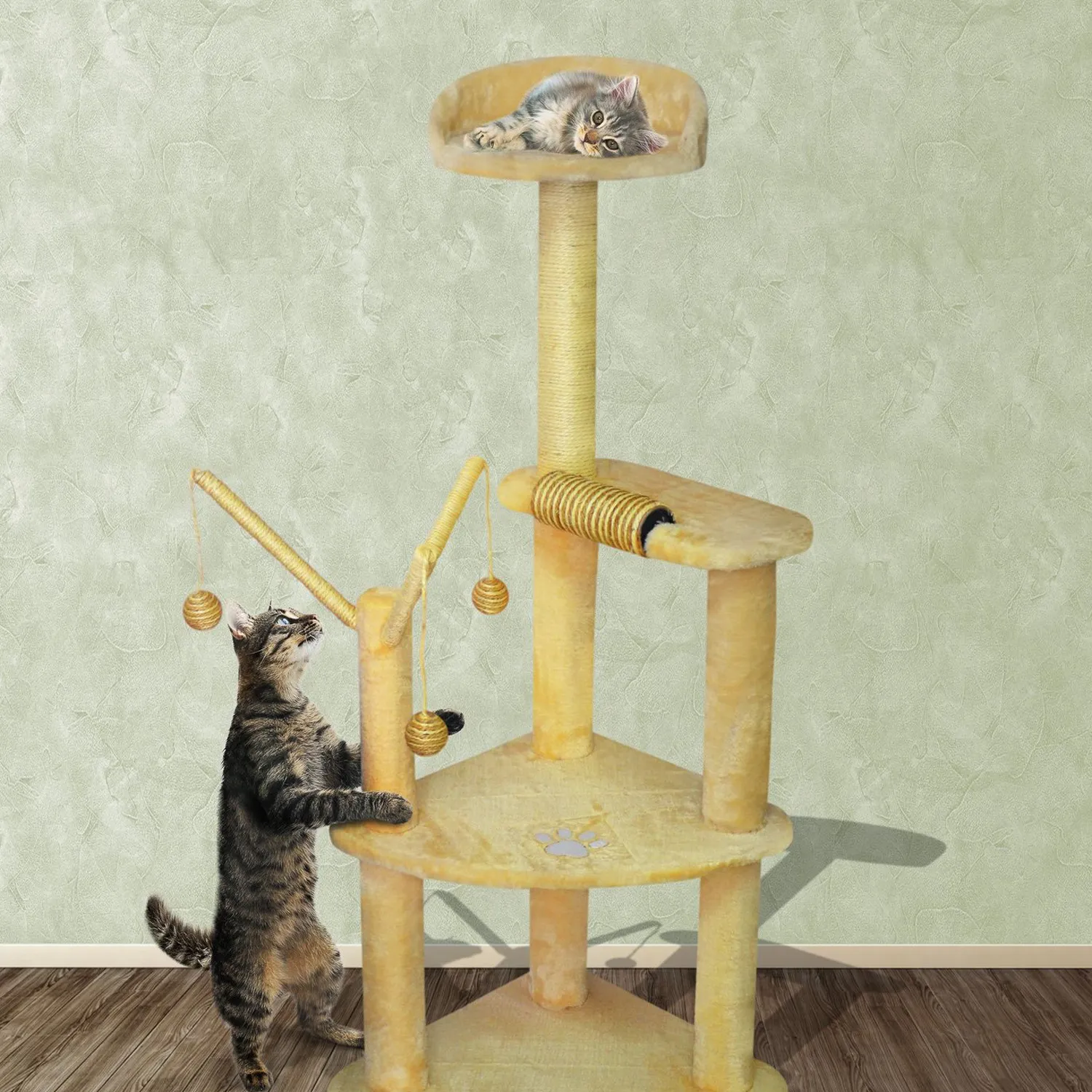 Gimnasio para gato 4 niveles 120x40cm beige pet center