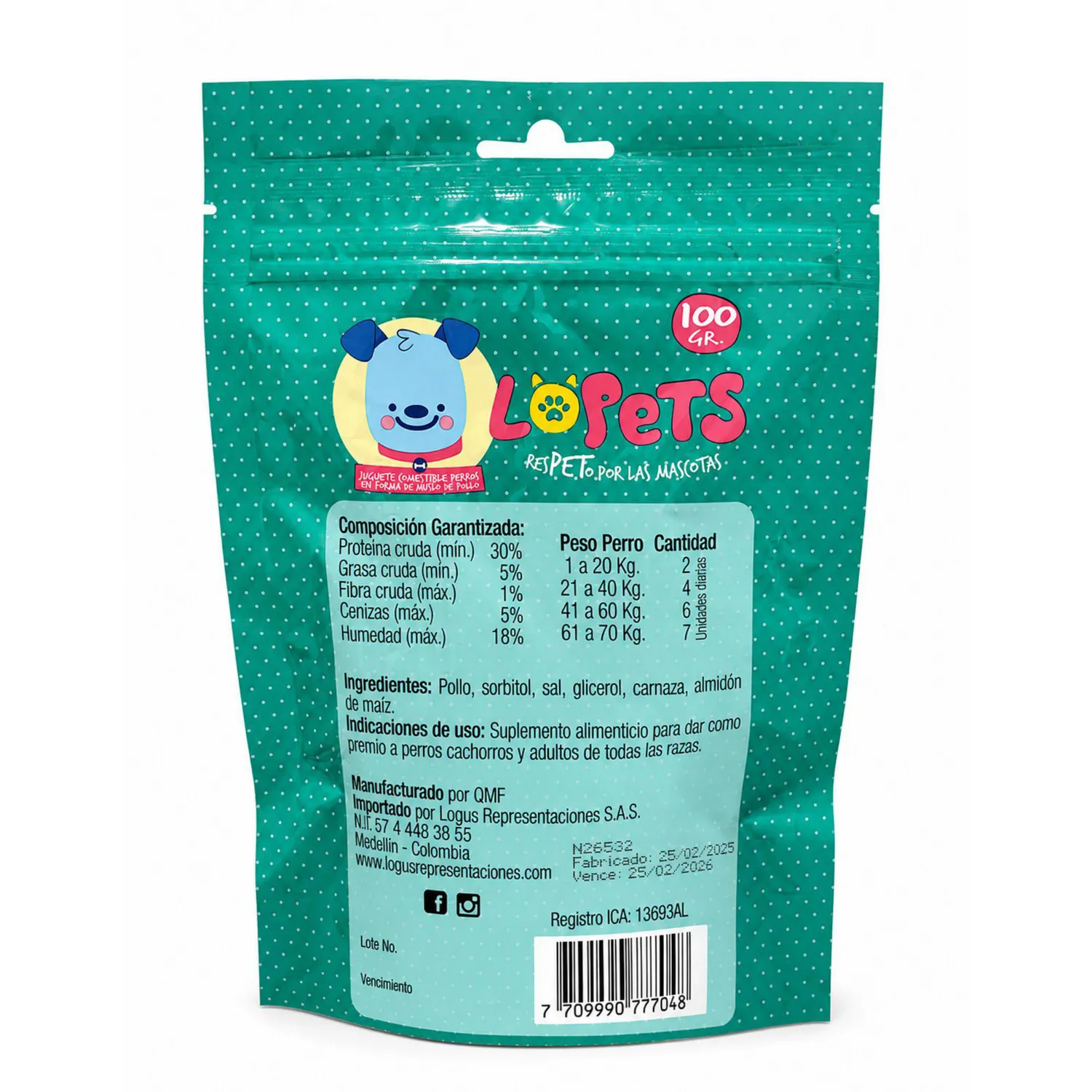 Juguete Comestible Perro Muslo De Pollo Lopets 100g 3