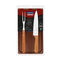 Set Parrillero 3 Piezas Cuchillo+Trinche+Tabla Churrasco Tramontina