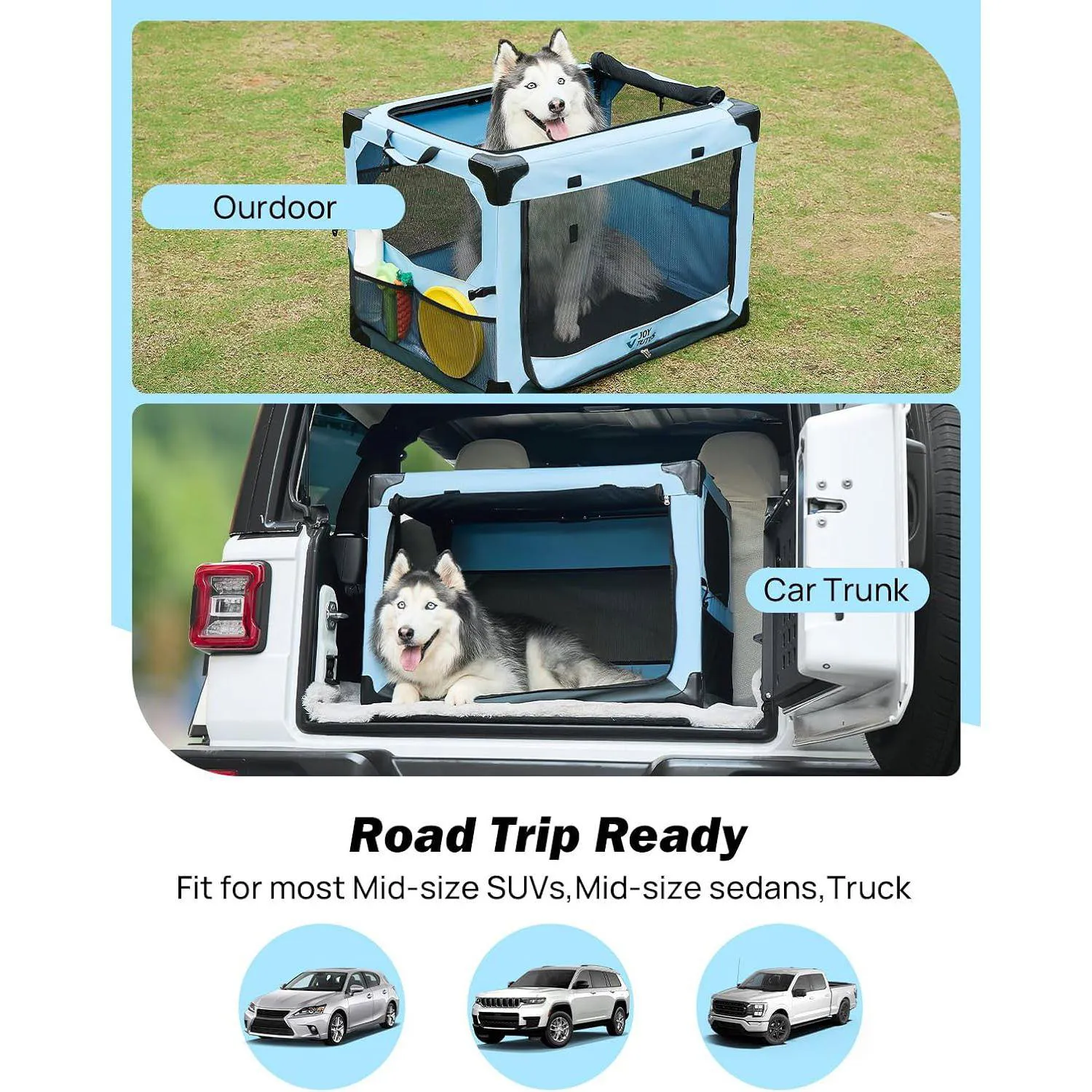Jaula Plegable para Perros JOYTUTUS Portátil para Viajes y Auto 4