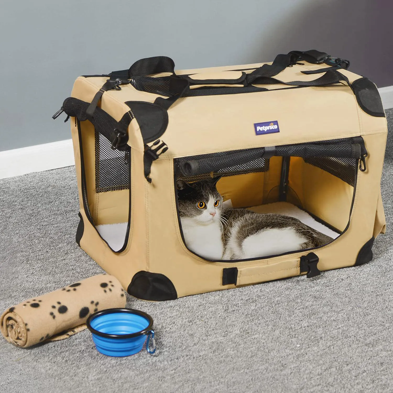 Jaula Plegable Petprsco para Perros con Manta y Cuenco de Viaje