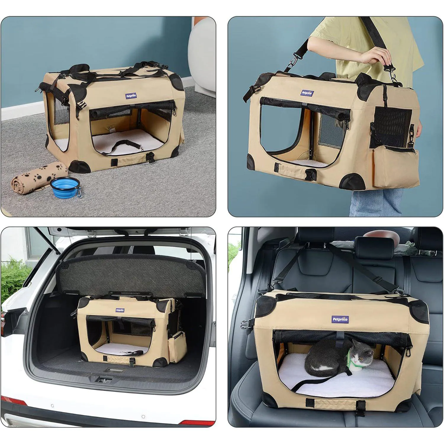 Jaula Plegable Petprsco para Perros con Manta y Cuenco de Viaje 5
