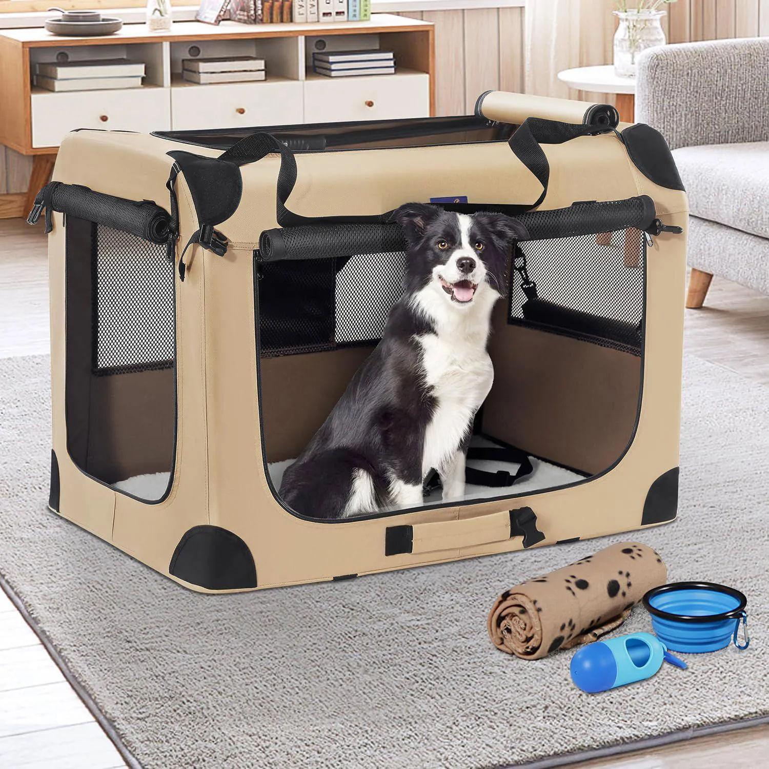 Jaula Portátil Petprsco para Perros Medianos con Accesorios Incluidos 6