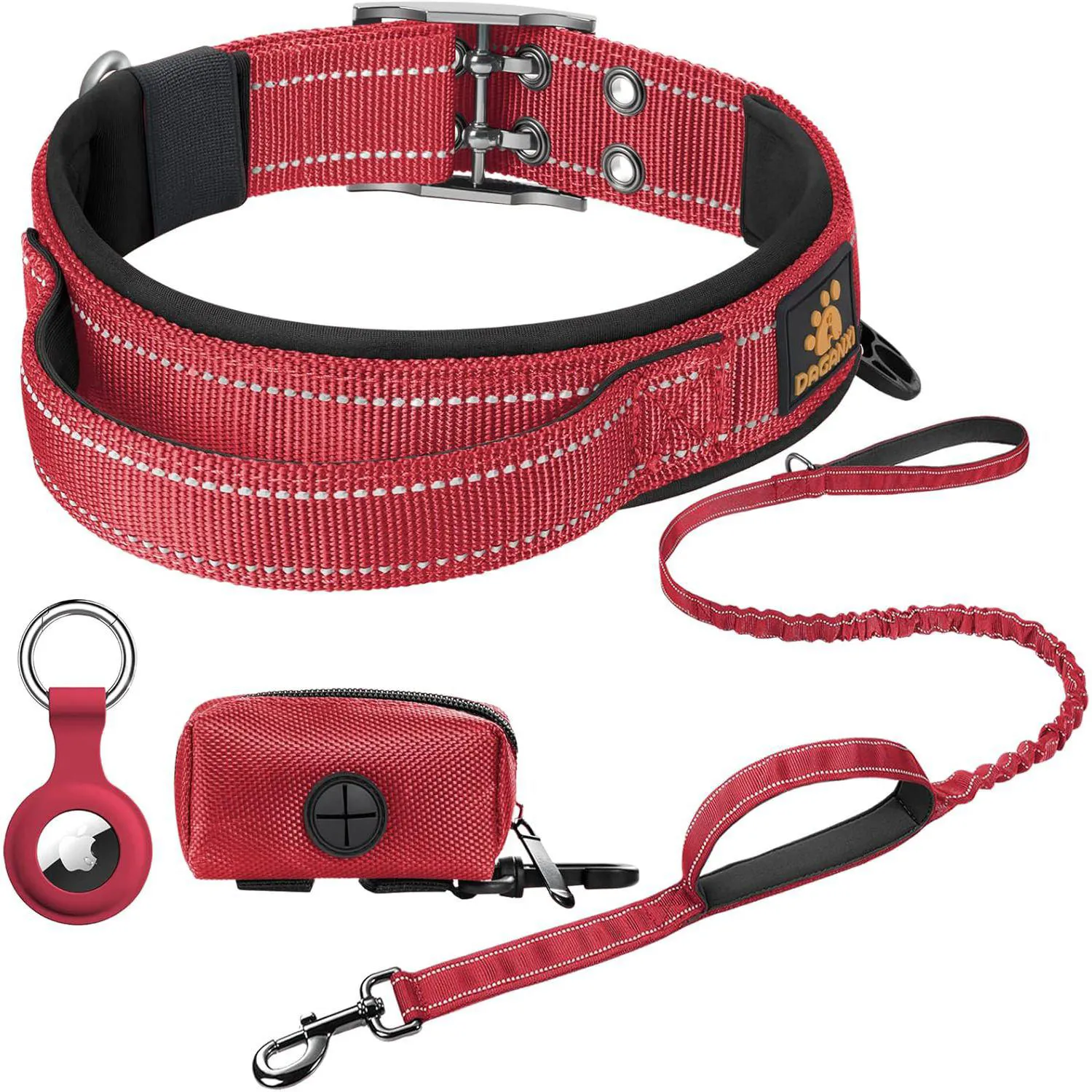 Collar De Perro Ajustable Con Funda Para AirTag Asa Reflectiva Y Dispensador