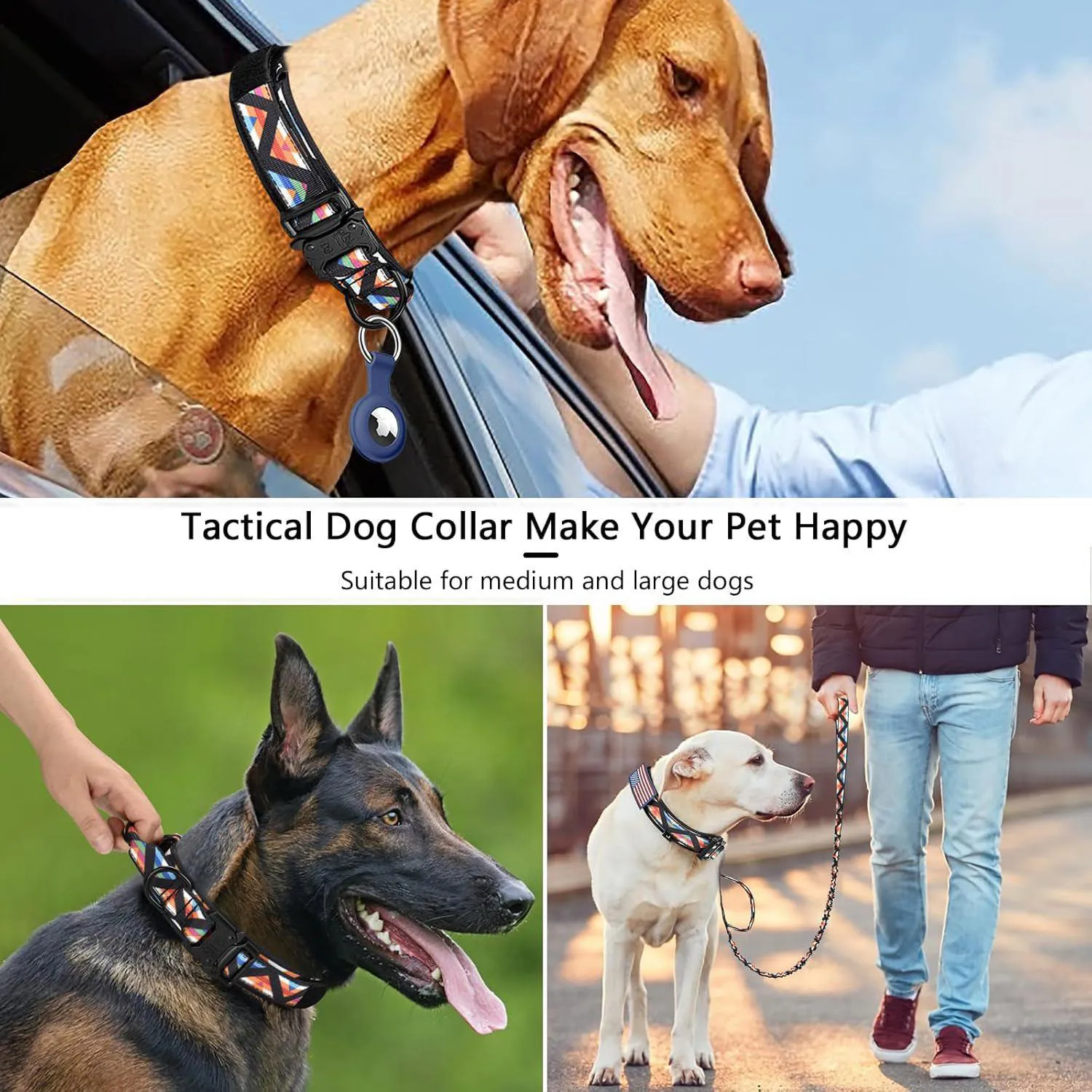 Collar Táctico para Perros Ajustable en Nylon con Parches Resistente 4