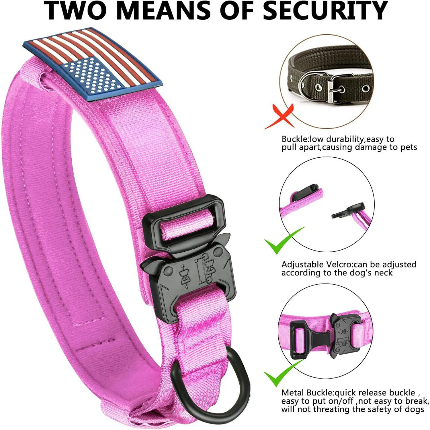 Collar Táctico Rosado para Perros con Funda Airtag y Asa Daganxi 4
