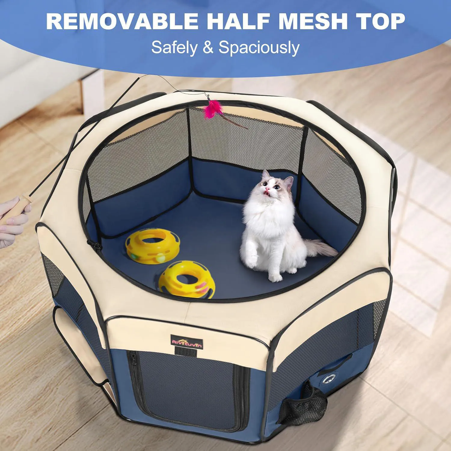 Corral Plegable Azul para Mascotas con Bolsa de Transporte Aivituvin 3