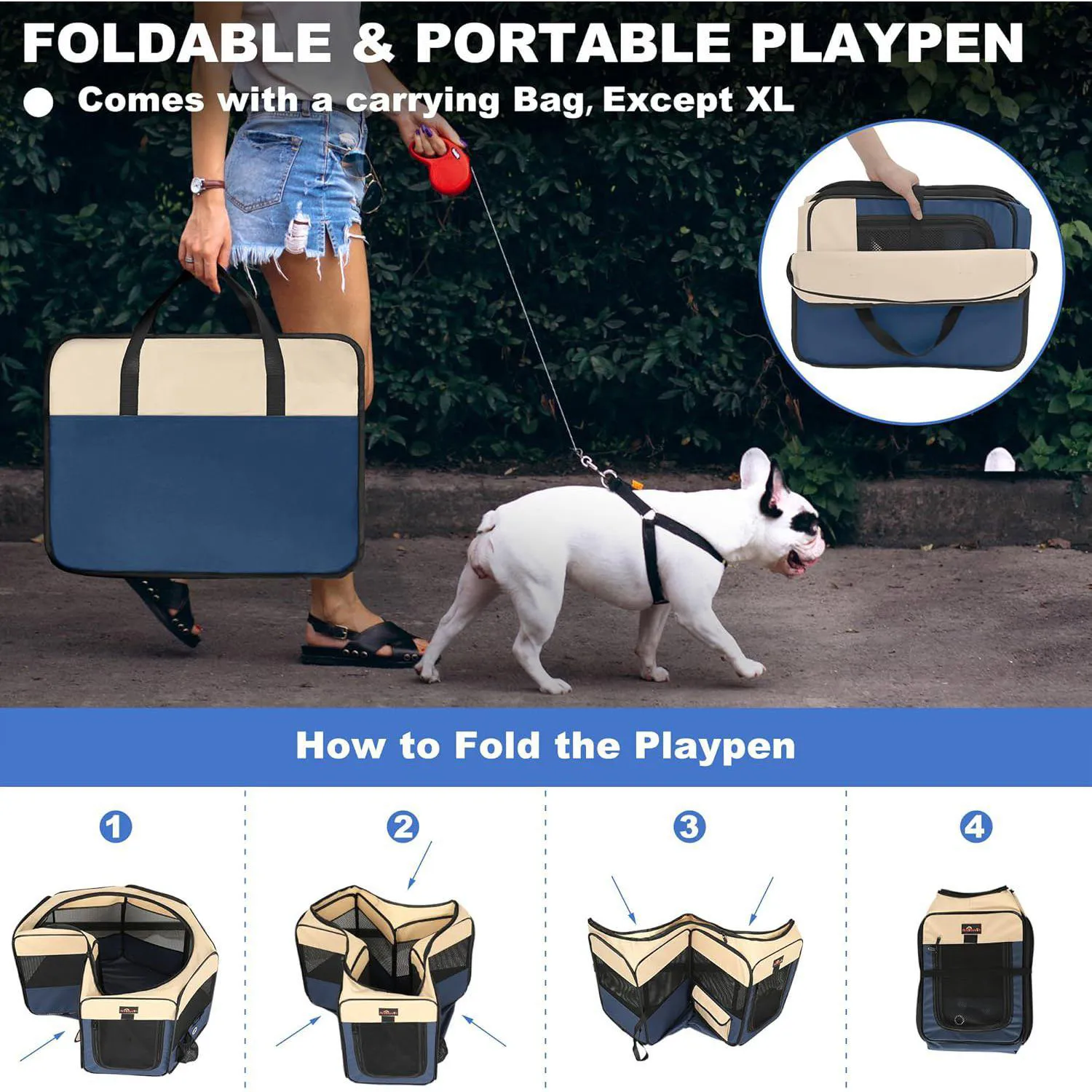 Corral Plegable Azul para Mascotas con Bolsa de Transporte Aivituvin 4