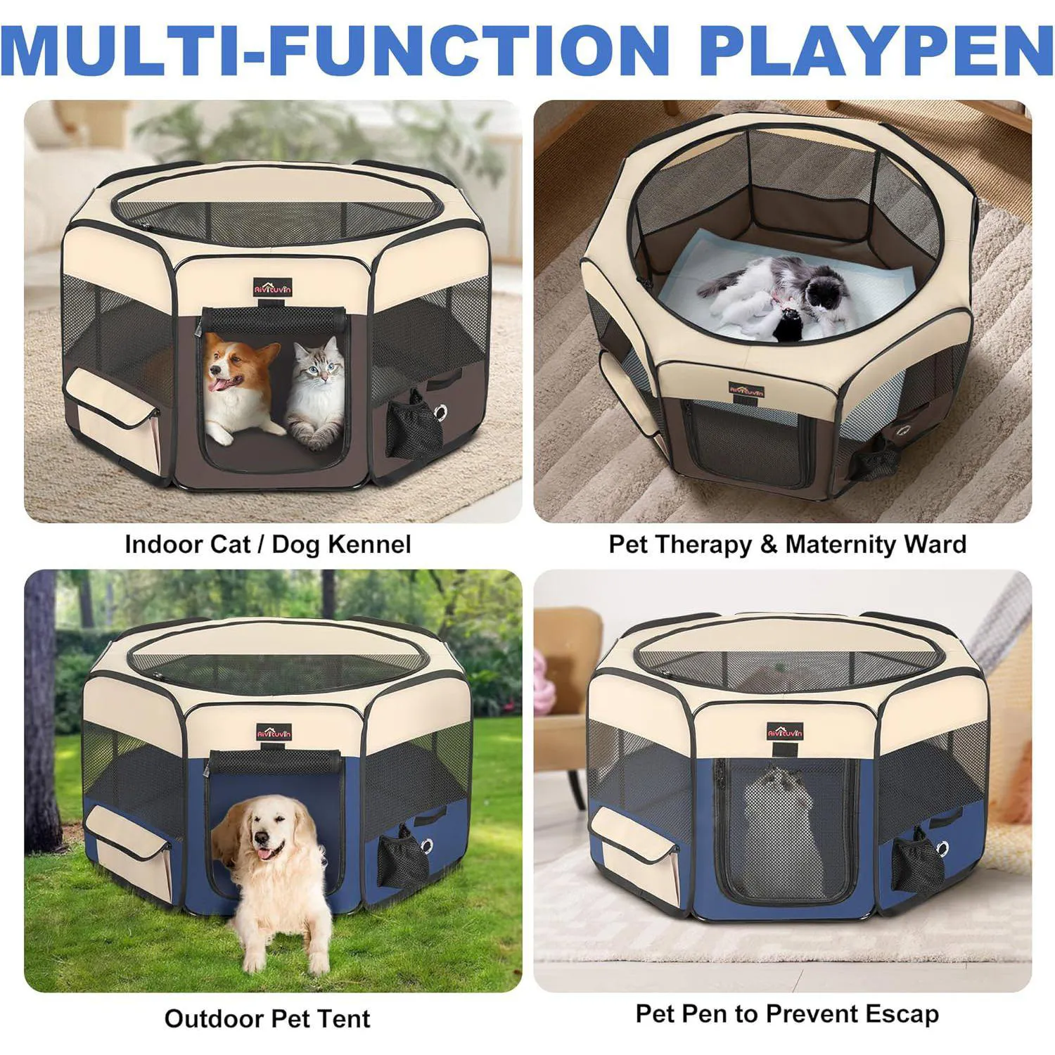 Corral Plegable Azul para Mascotas con Bolsa de Transporte Aivituvin 6
