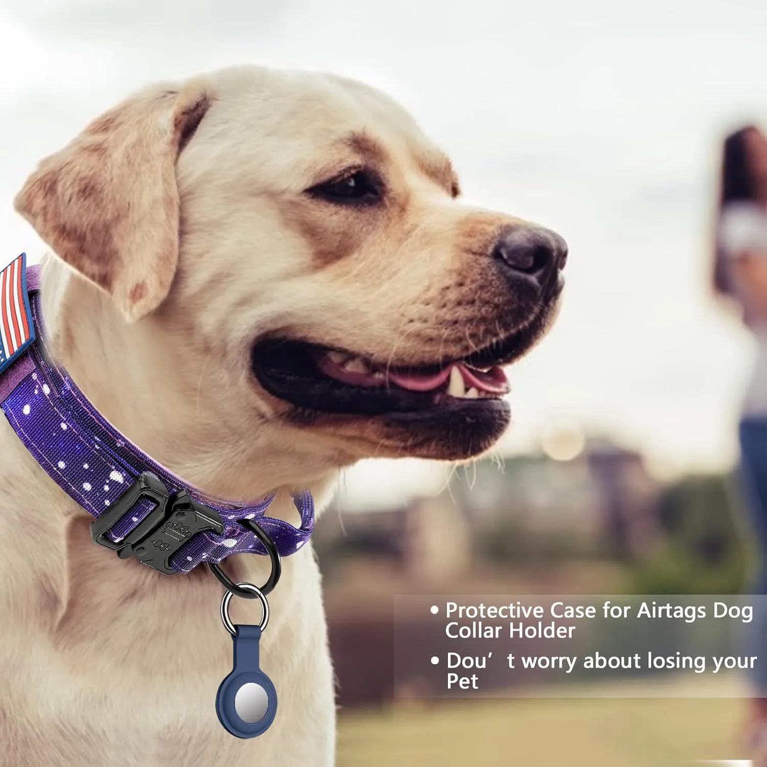 Collar Táctico XL Cielo Púrpura con Funda Airtag y Asa Daganxi