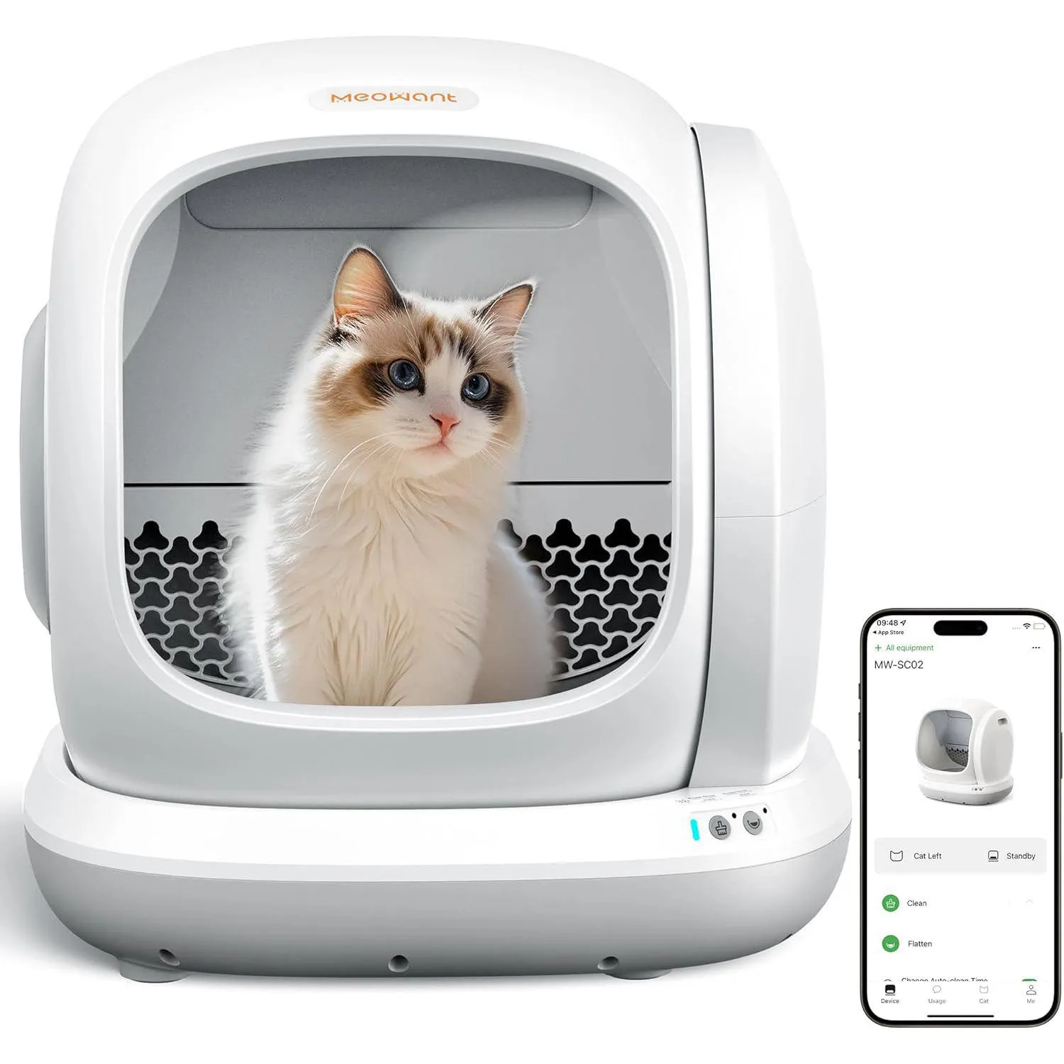 Arenero Automático para Gatos Meowant 75 L con Control por App y Entrada Baja