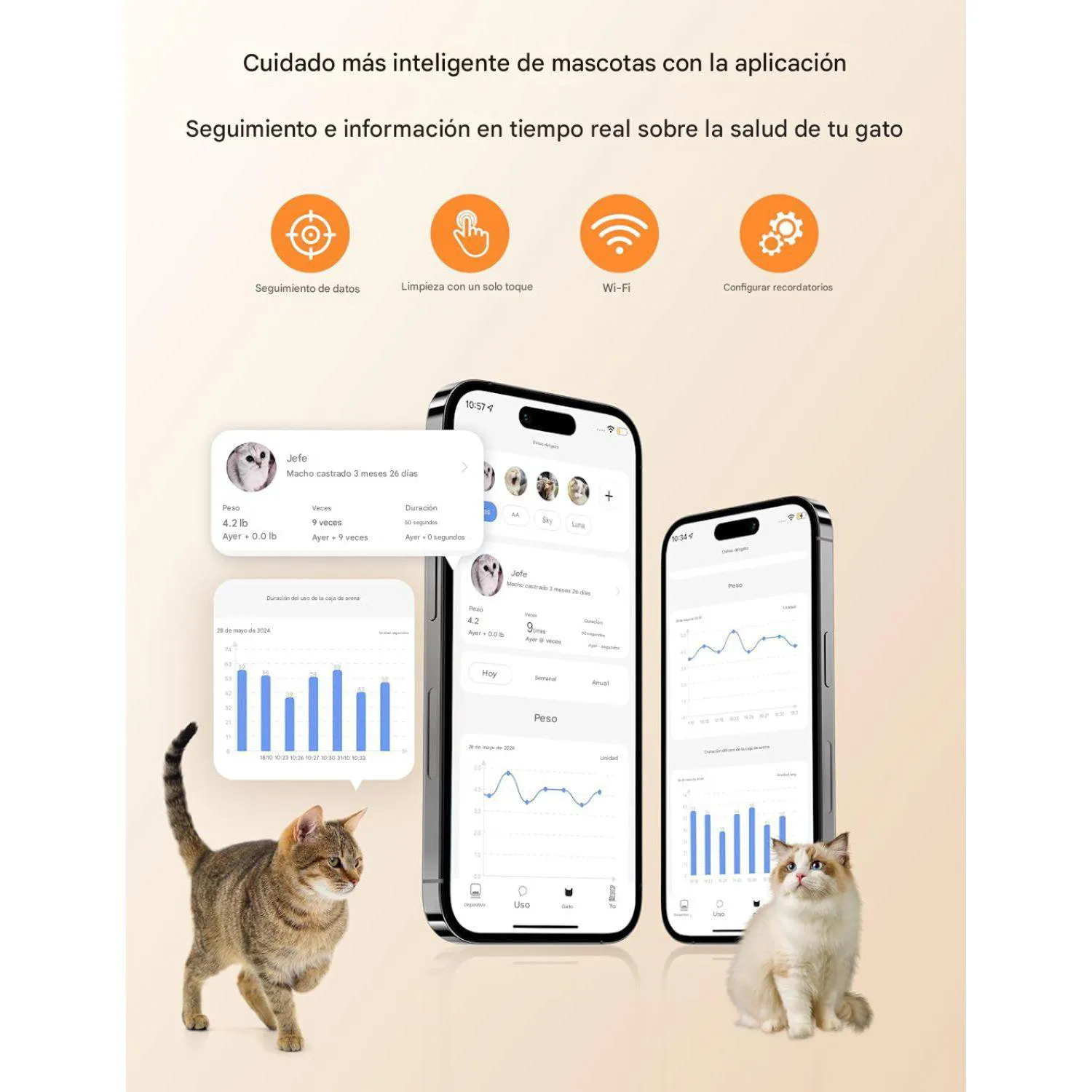 Arenero Automático para Gatos Meowant 75 L con Control por App y Entrada Baja