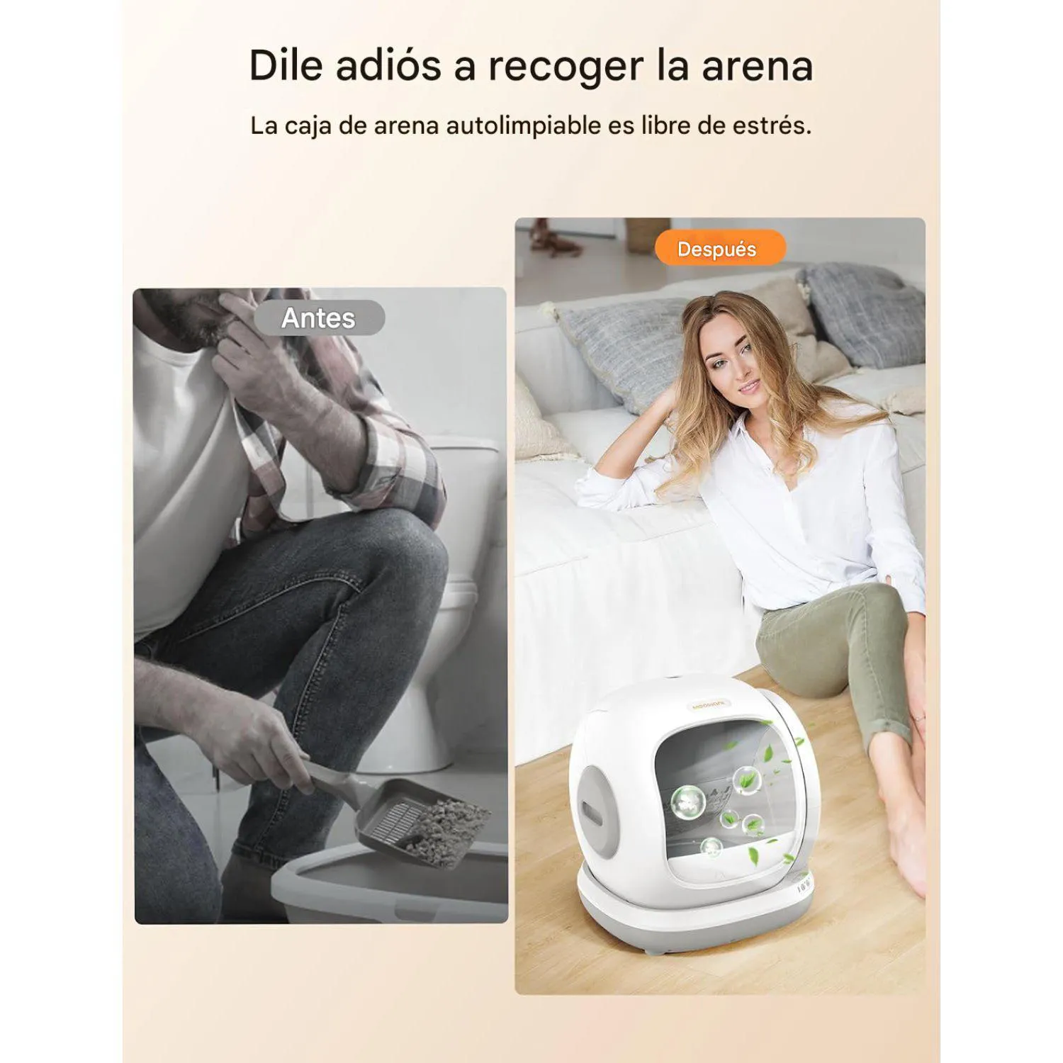 Arenero Automático para Gatos Meowant 75 L con Control por App y Entrada Baja 4