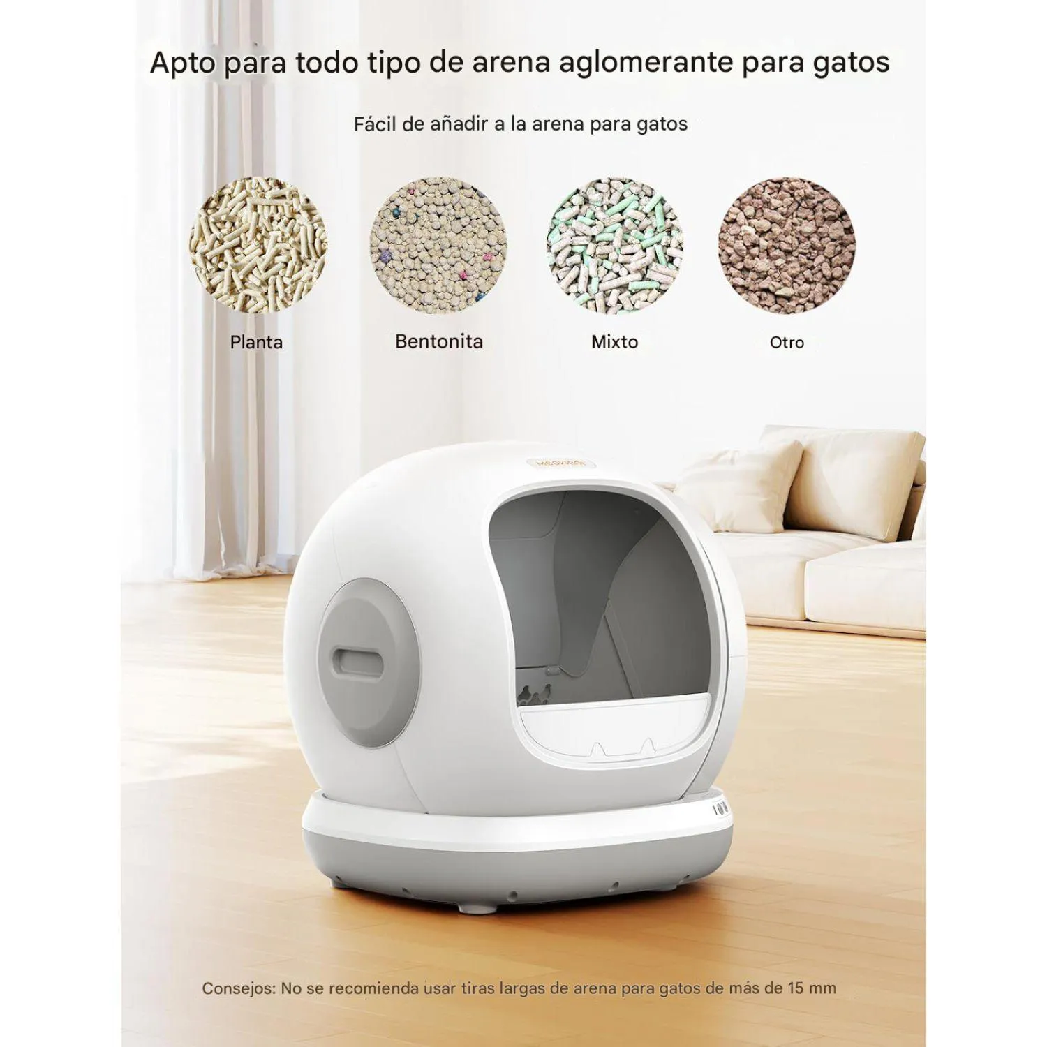 Arenero Automático para Gatos Meowant 75 L con Control por App y Entrada Baja 6