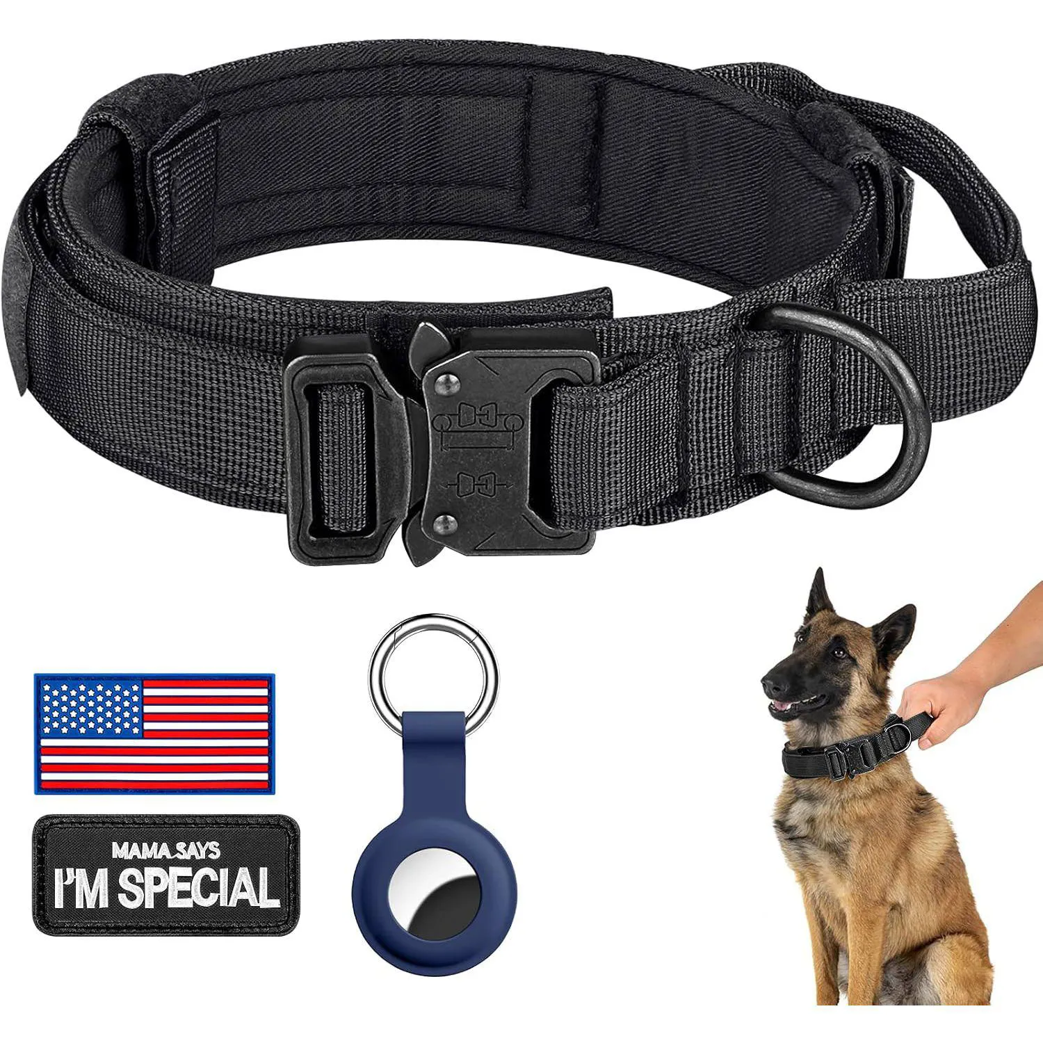 Collar Táctico Ajustable para Perro con Asa y AirTag
