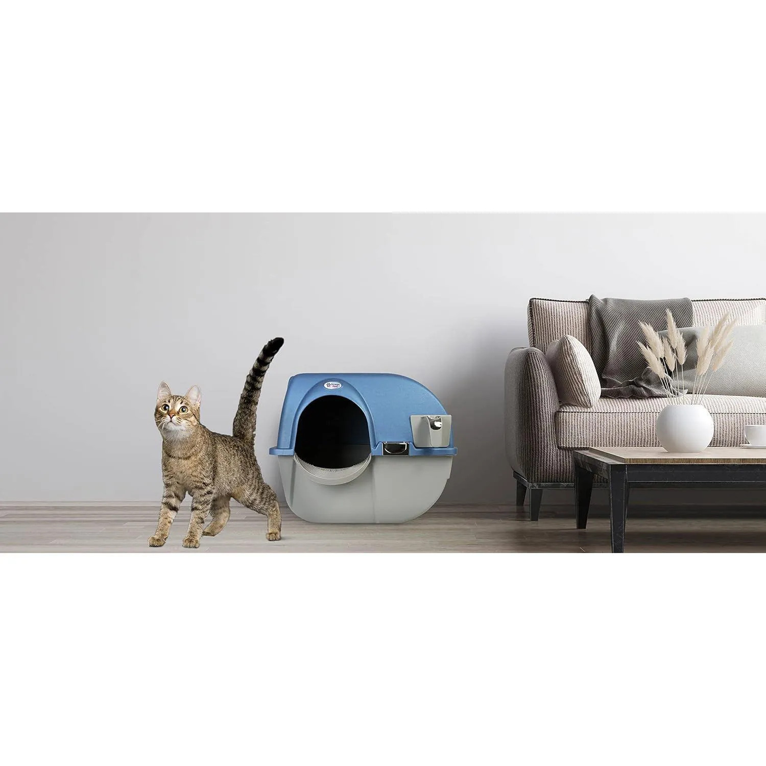 Arenero con Autolimpieza para Gatos Omega Paw Roll 'n Clean Premium Color Azul Perla 4