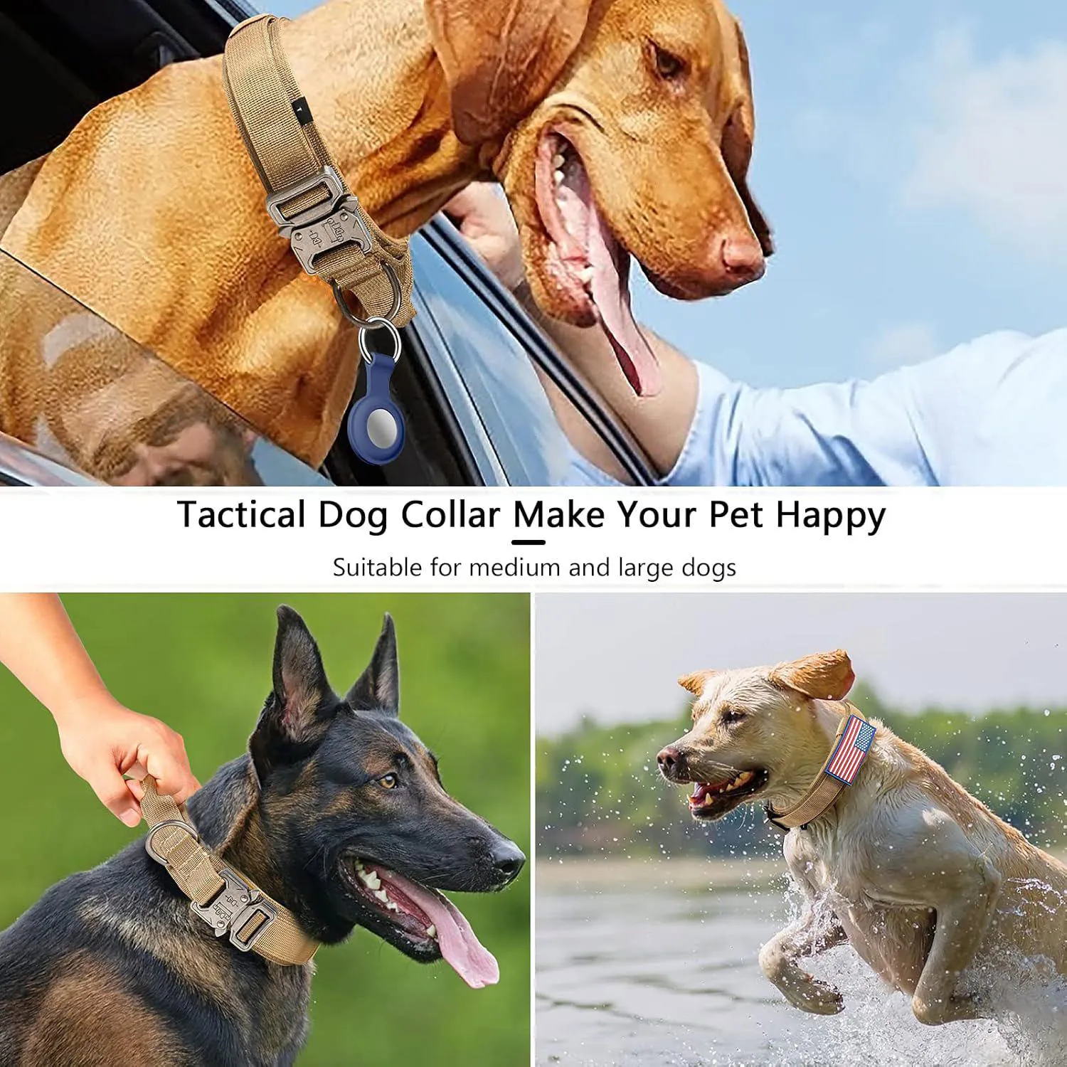 Collar Táctico Ajustable para Perro con Asa y AirTag 6