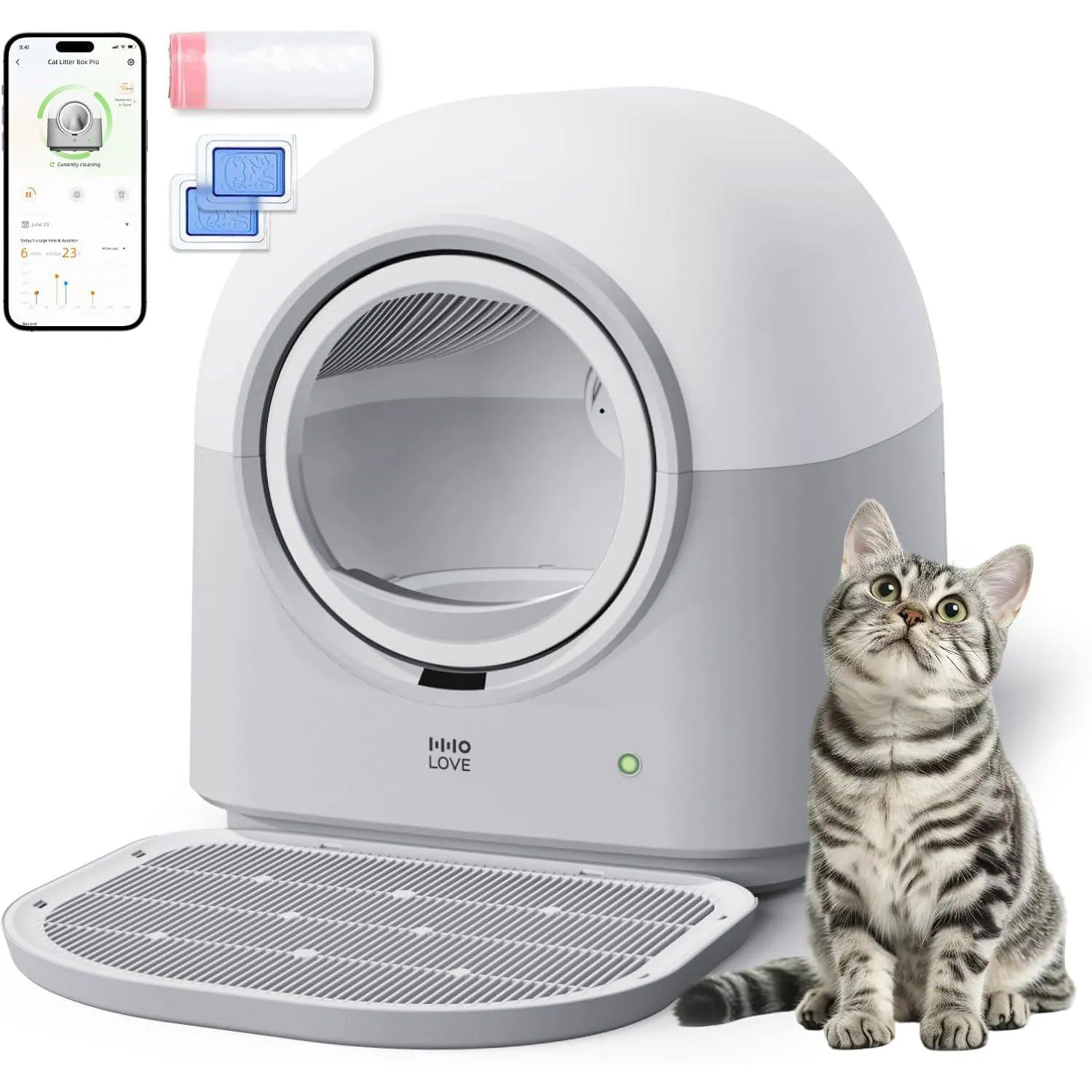 Arenero Automático para Gatos HHOLOVE TYPro 60 L con Control por App y Sistema Manos Libres