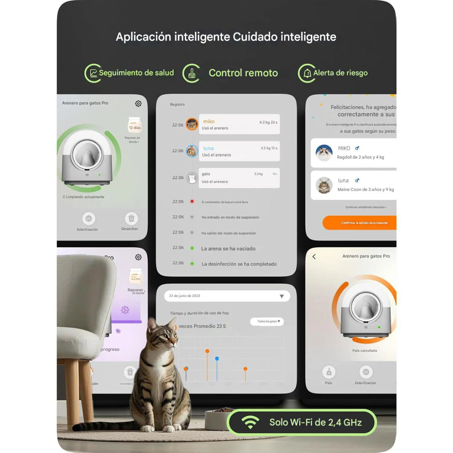 Arenero Automático para Gatos HHOLOVE TYPro 60 L con Control por App y Sistema Manos Libres 3