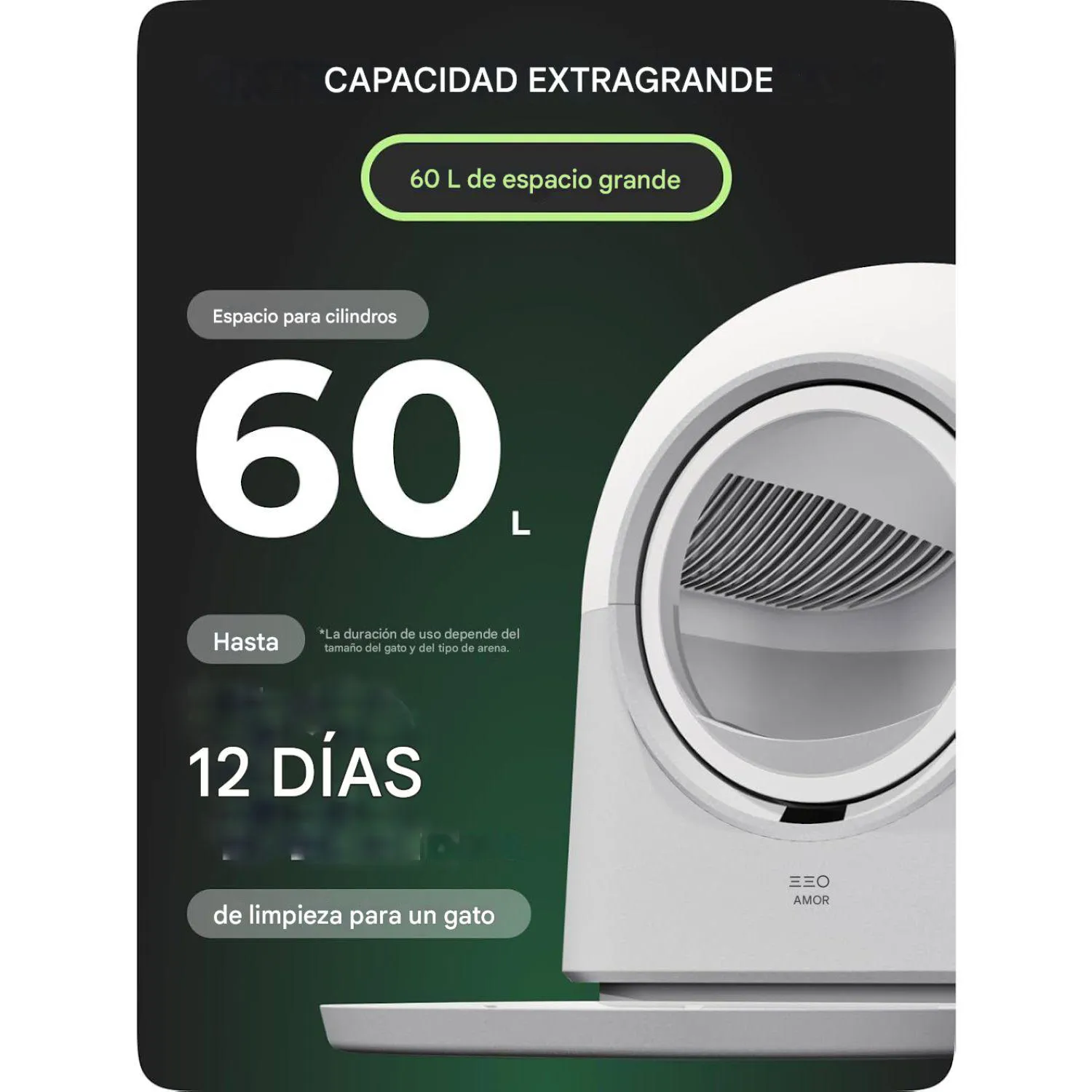 Arenero Automático para Gatos HHOLOVE TYPro 60 L con Control por App y Sistema Manos Libres 4