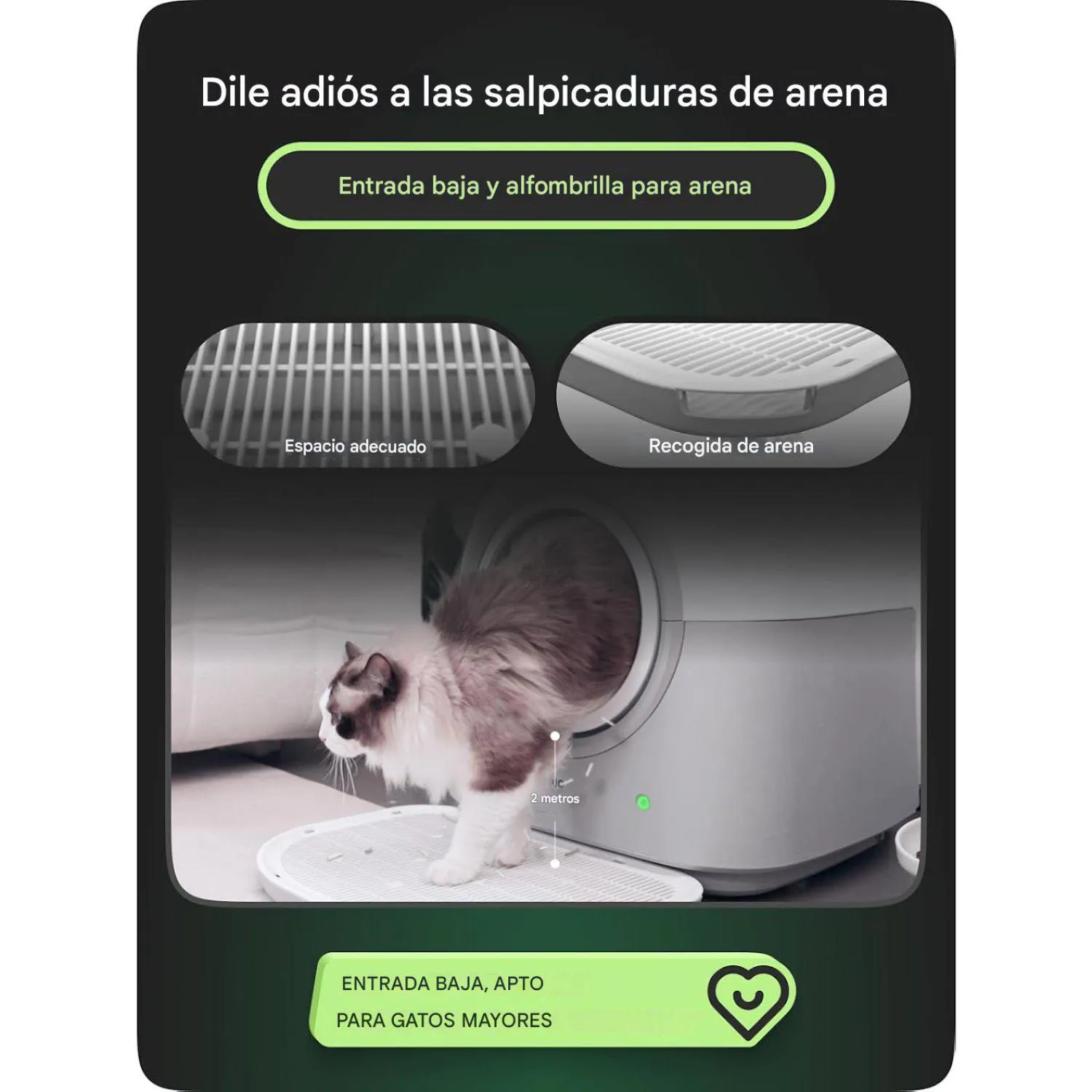 Arenero Automático para Gatos HHOLOVE TYPro 60 L con Control por App y Sistema Manos Libres 6