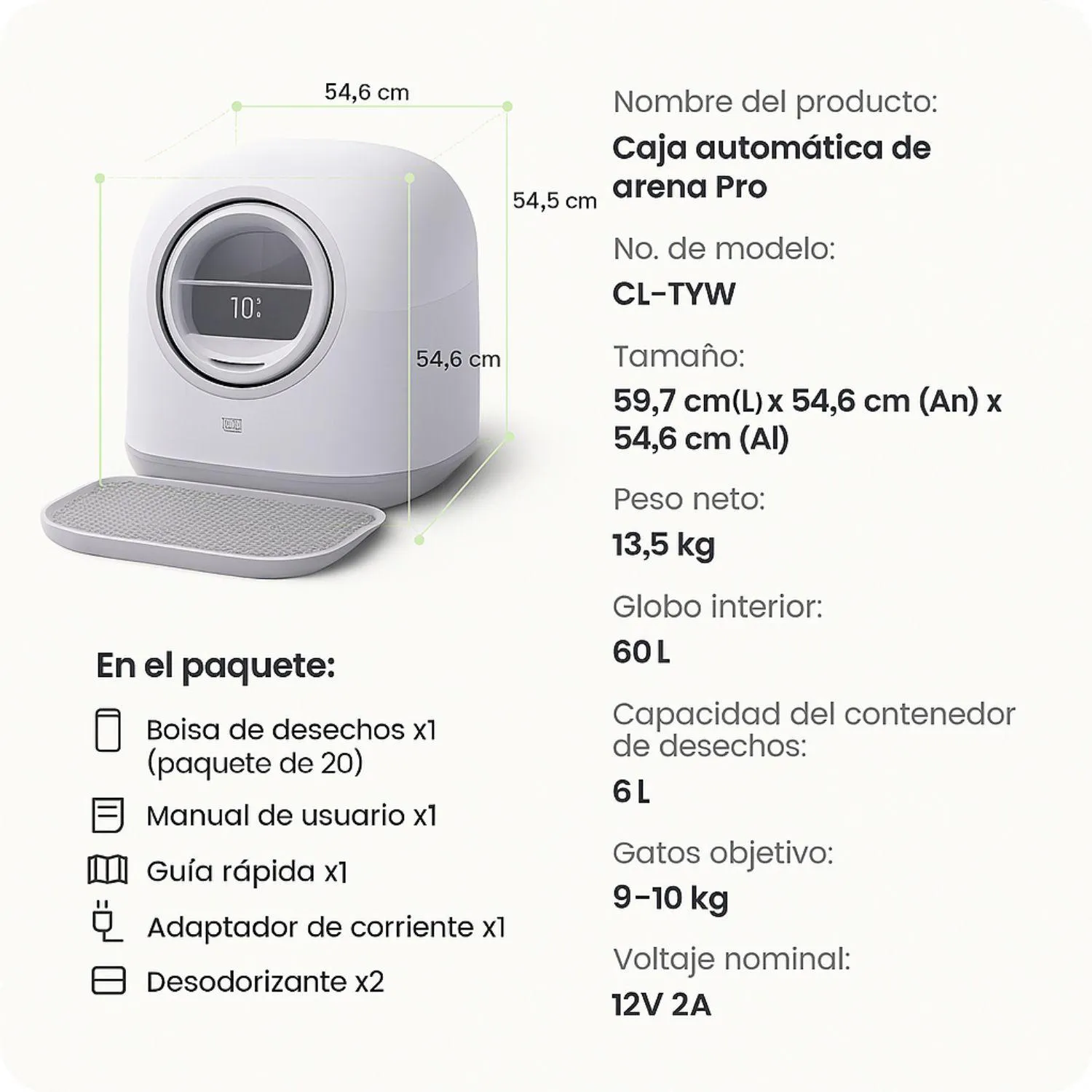 Arenero Automático para Gatos HHOLOVE TYPro 60 L con Control por App y Sistema Manos Libres 10
