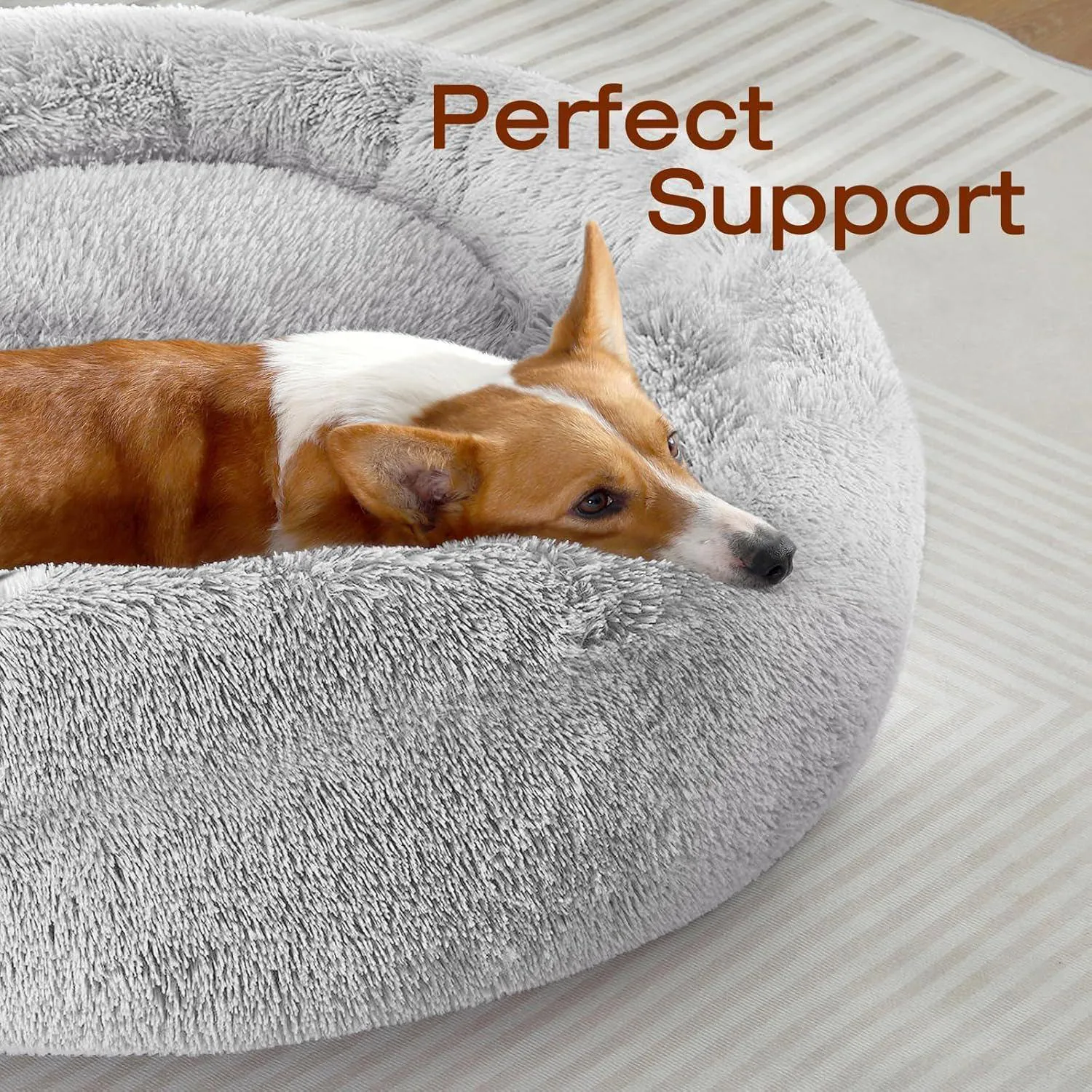Cama Antiestrés Para Mascotas Jollyvogue Donut Fluffy Color Gris
