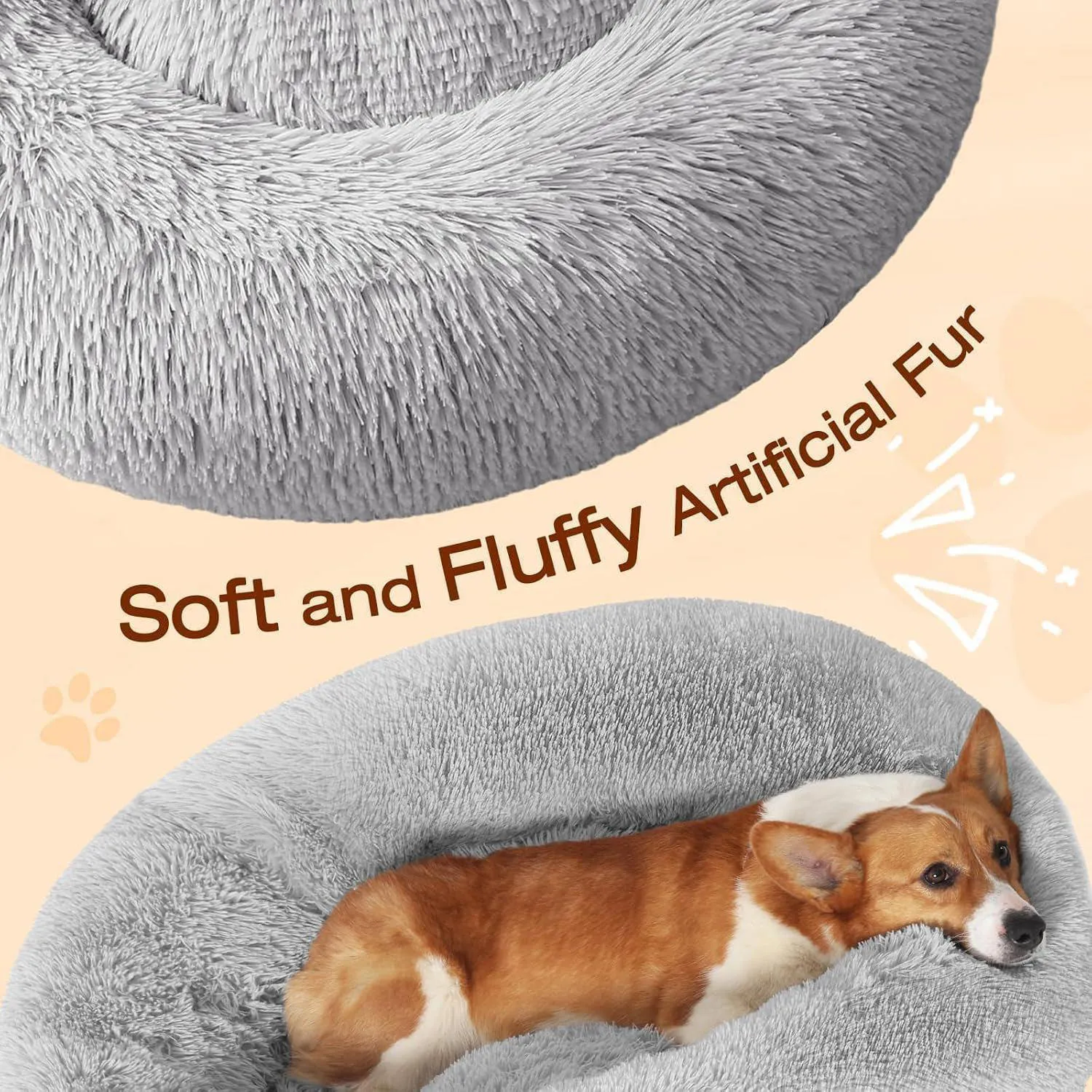 Cama Antiestrés Para Mascotas Jollyvogue Donut Fluffy Color Gris 3