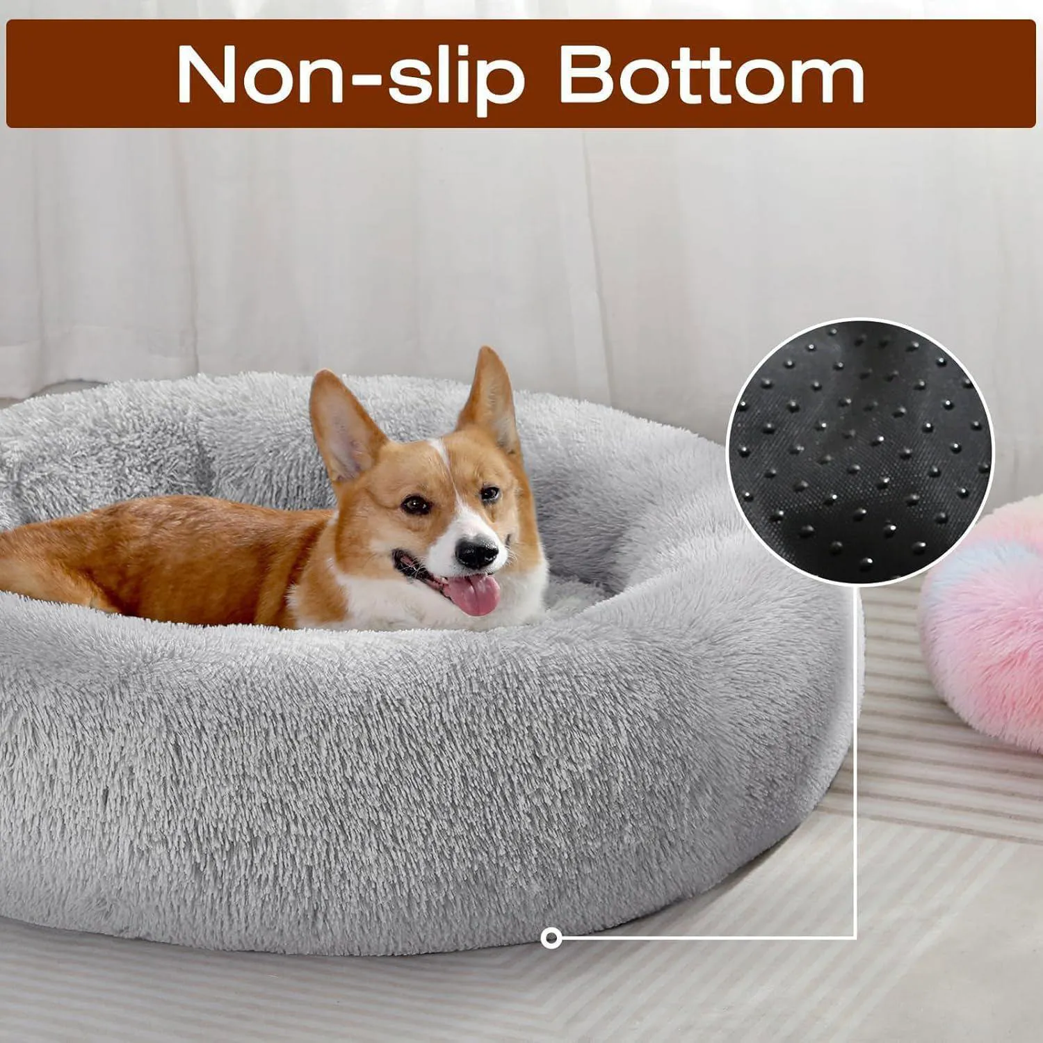 Cama Antiestrés Para Mascotas Jollyvogue Donut Fluffy Color Gris 4