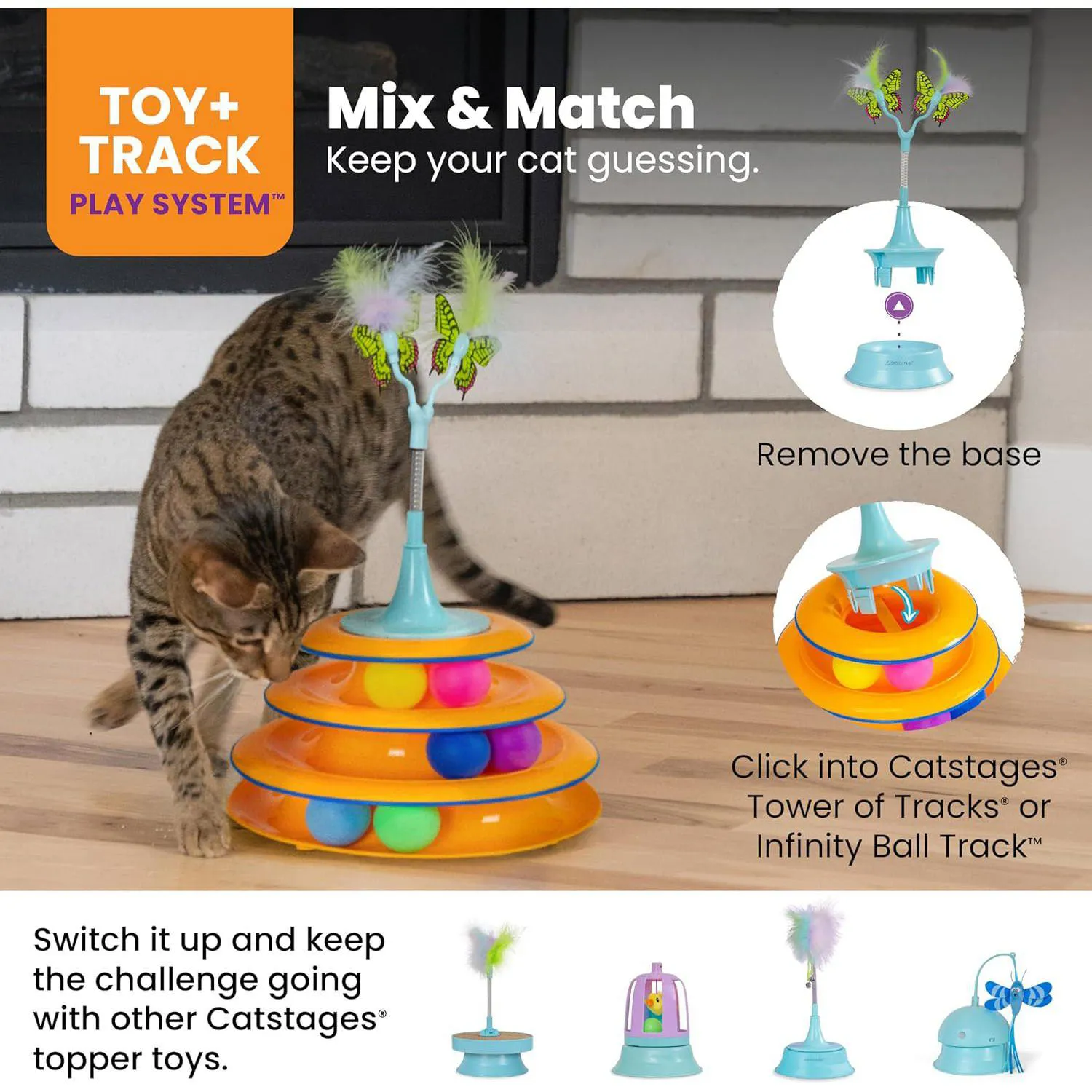 Juguete Interactivo para Gato con Mariposas Saltarinas y Base Adaptable para Pistas 5