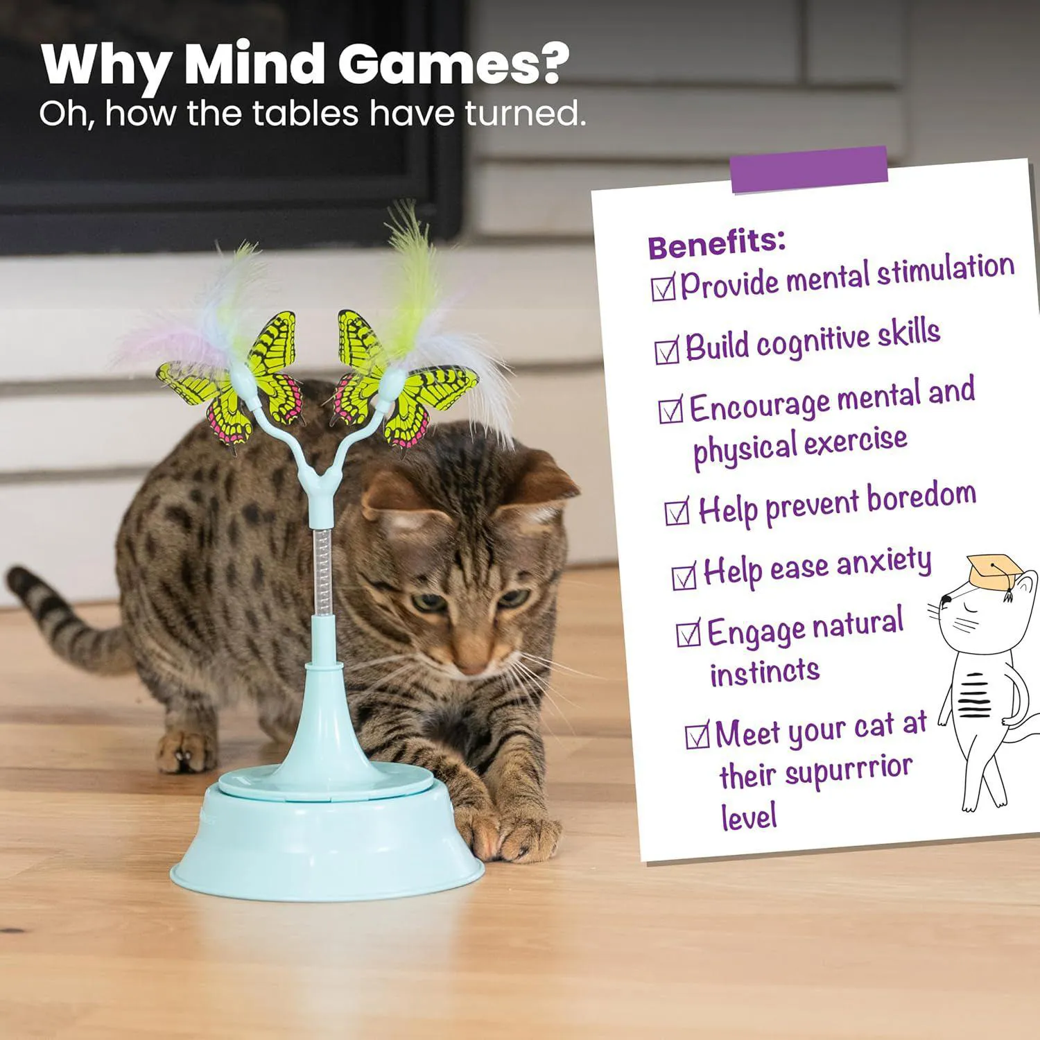Juguete Interactivo para Gato con Mariposas Saltarinas y Base Adaptable para Pistas 6