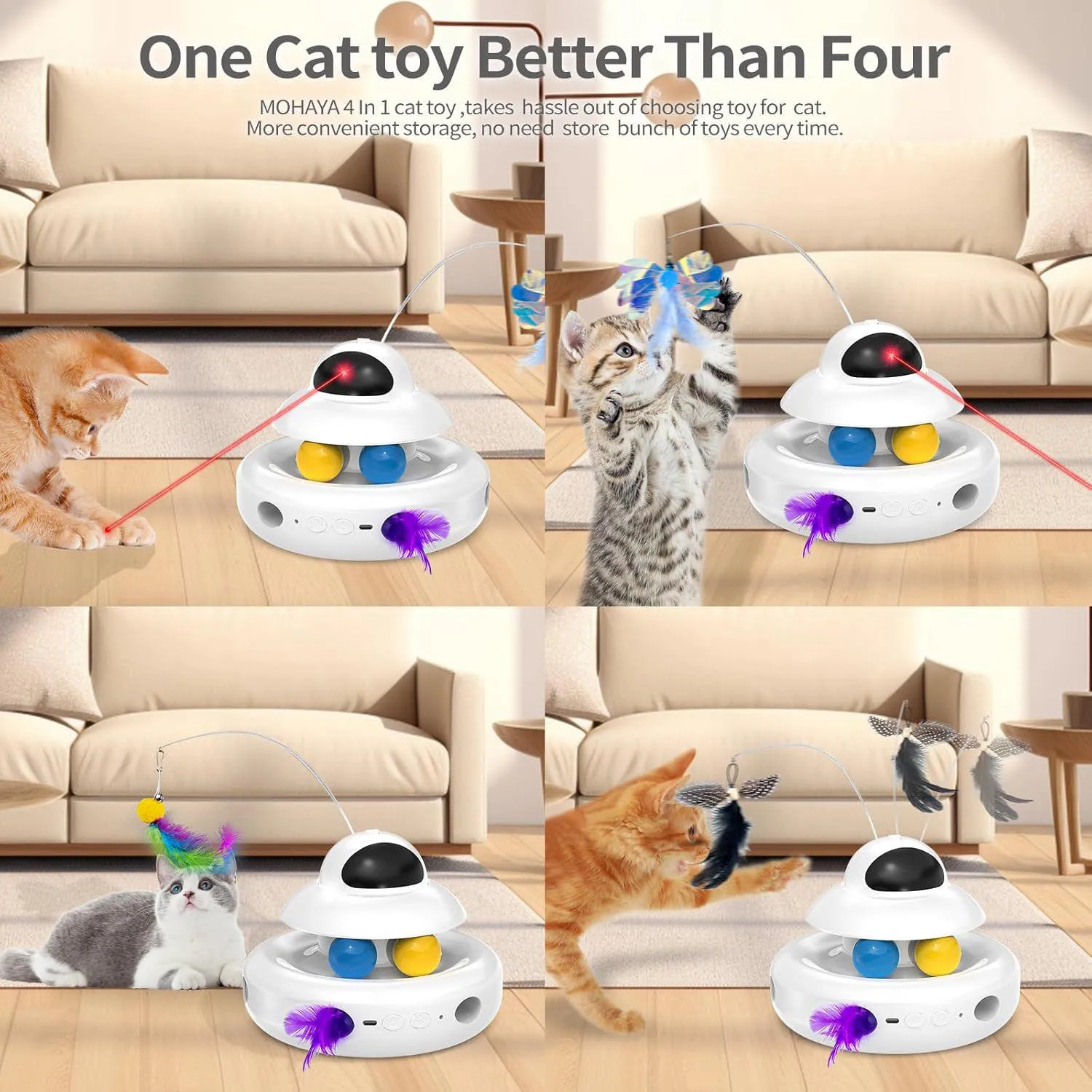 Juguete Automático 4 en 1 para Gato con Mariposa Giratoria y Plumas Interactivas
