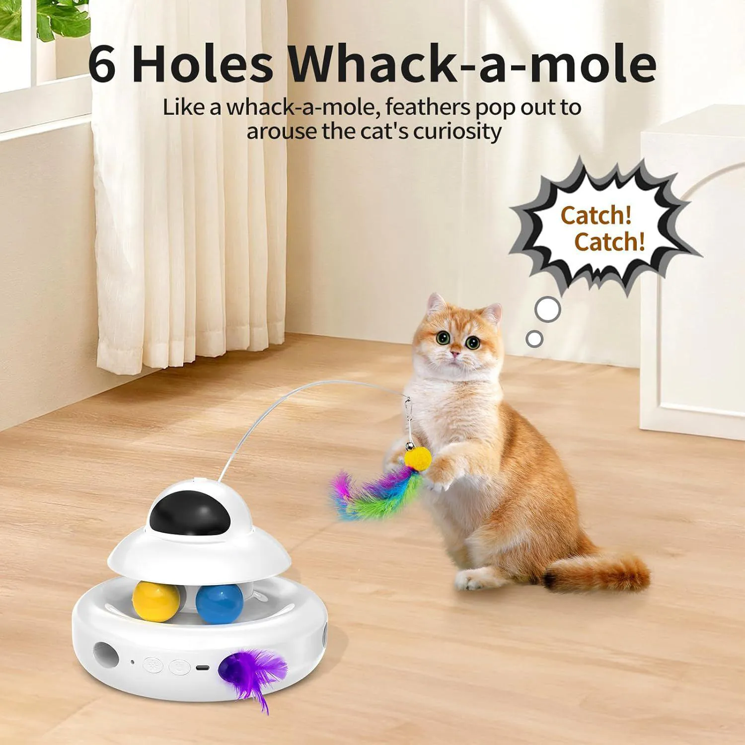 Juguete Automático 4 en 1 para Gato con Mariposa Giratoria y Plumas Interactivas 4