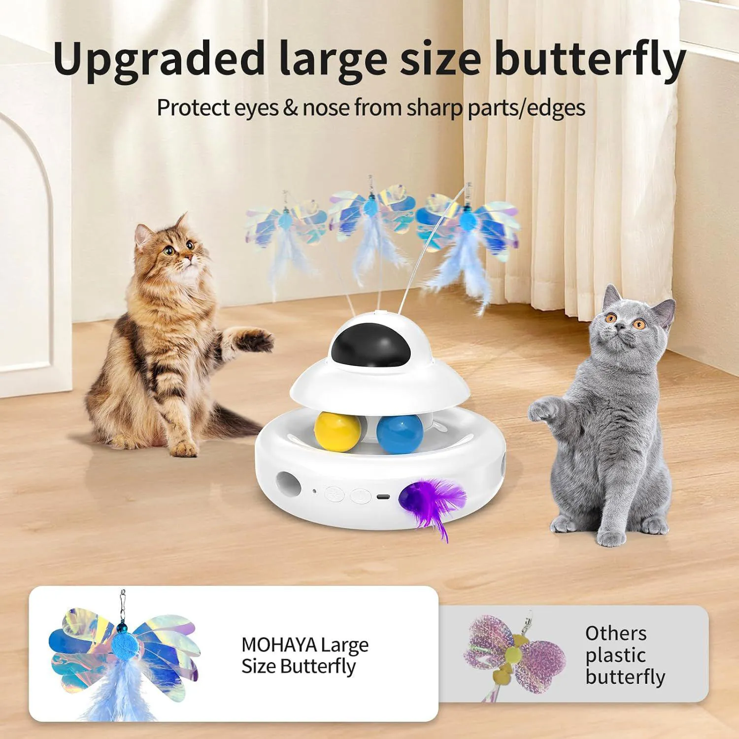 Juguete Automático 4 en 1 para Gato con Mariposa Giratoria y Plumas Interactivas 5