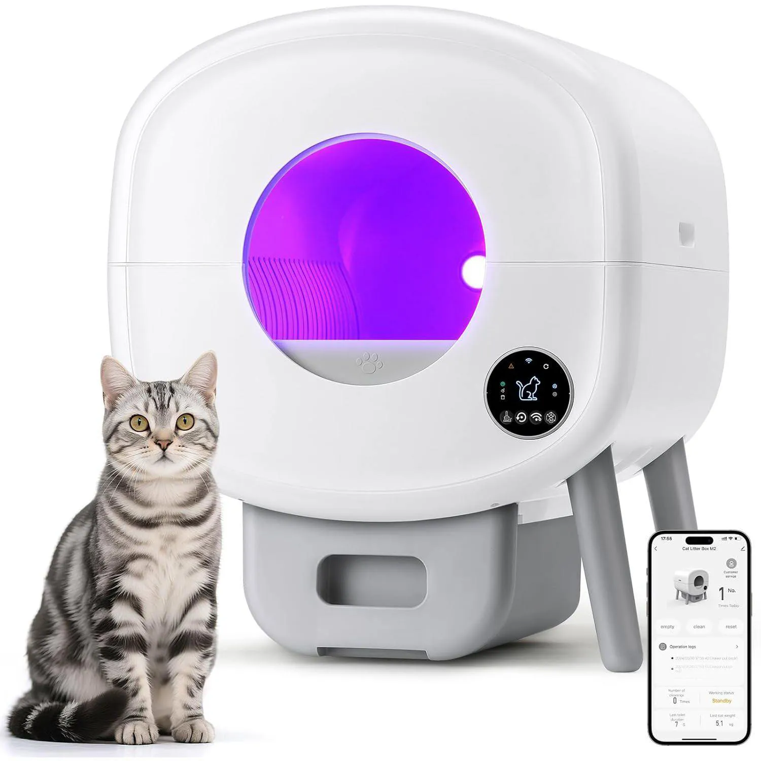 Arenero Automático para Gatos Tayacicy 95 L con Control por App y Cesto Sellado de 15 L