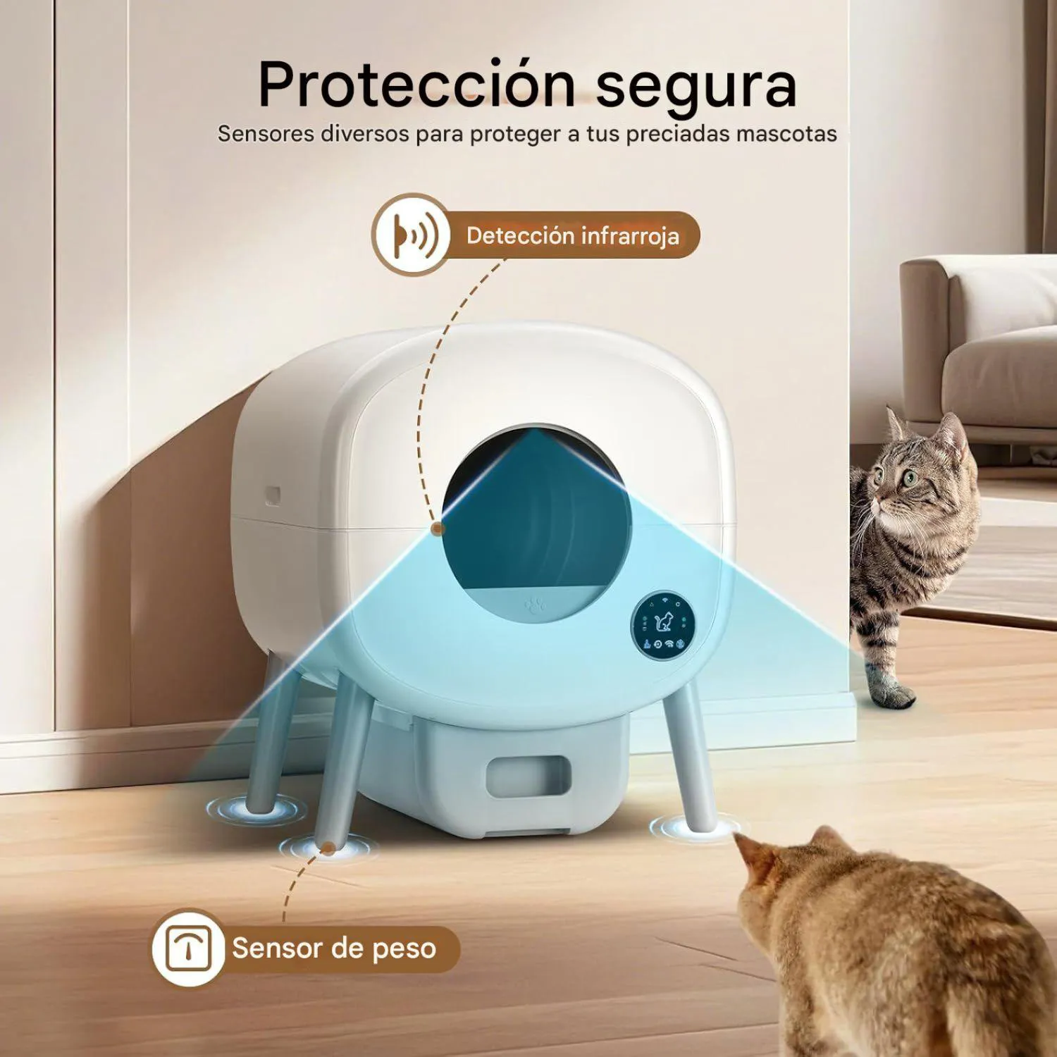 Arenero Automático para Gatos Tayacicy 95 L con Control por App y Cesto Sellado de 15 L