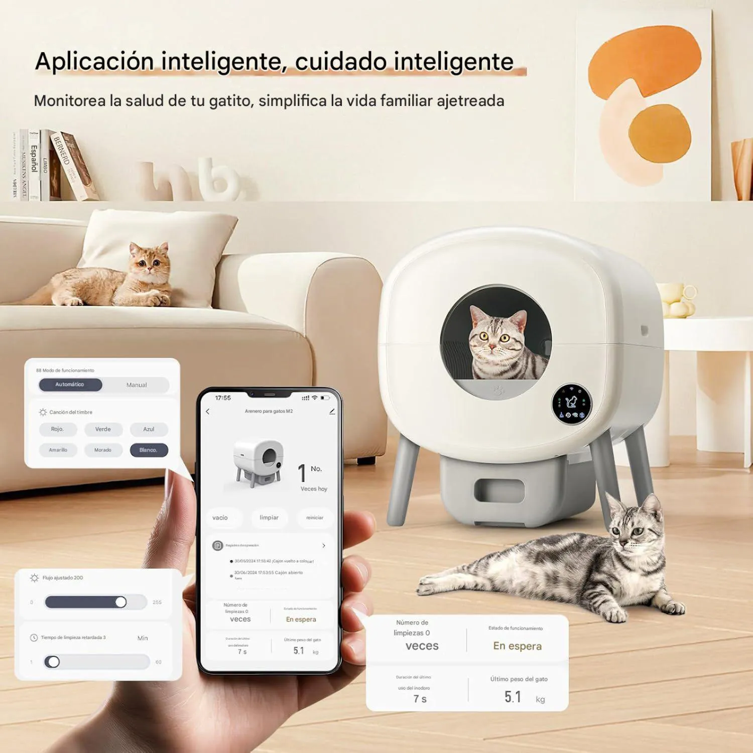 Arenero Automático para Gatos Tayacicy 95 L con Control por App y Cesto Sellado de 15 L 4
