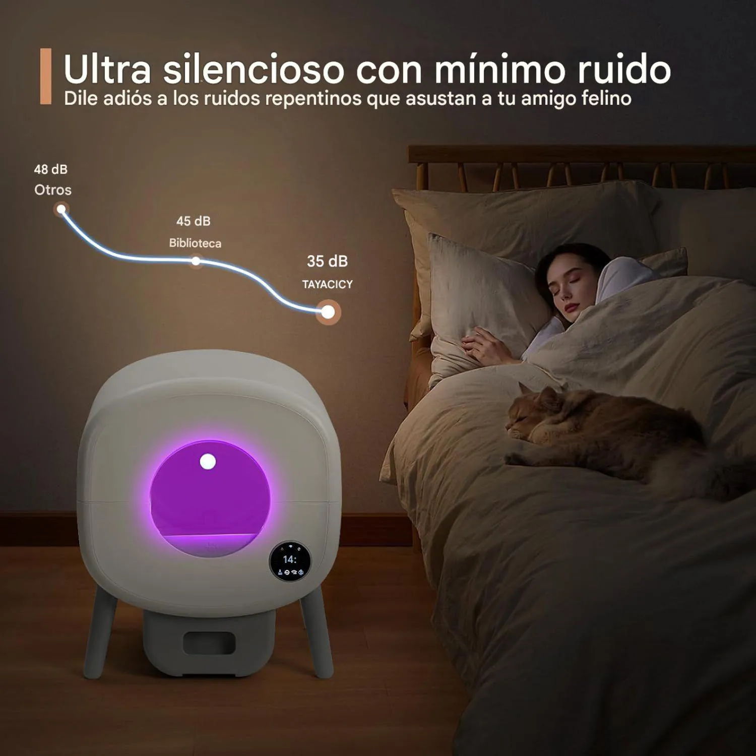 Arenero Automático para Gatos Tayacicy 95 L con Control por App y Cesto Sellado de 15 L 6