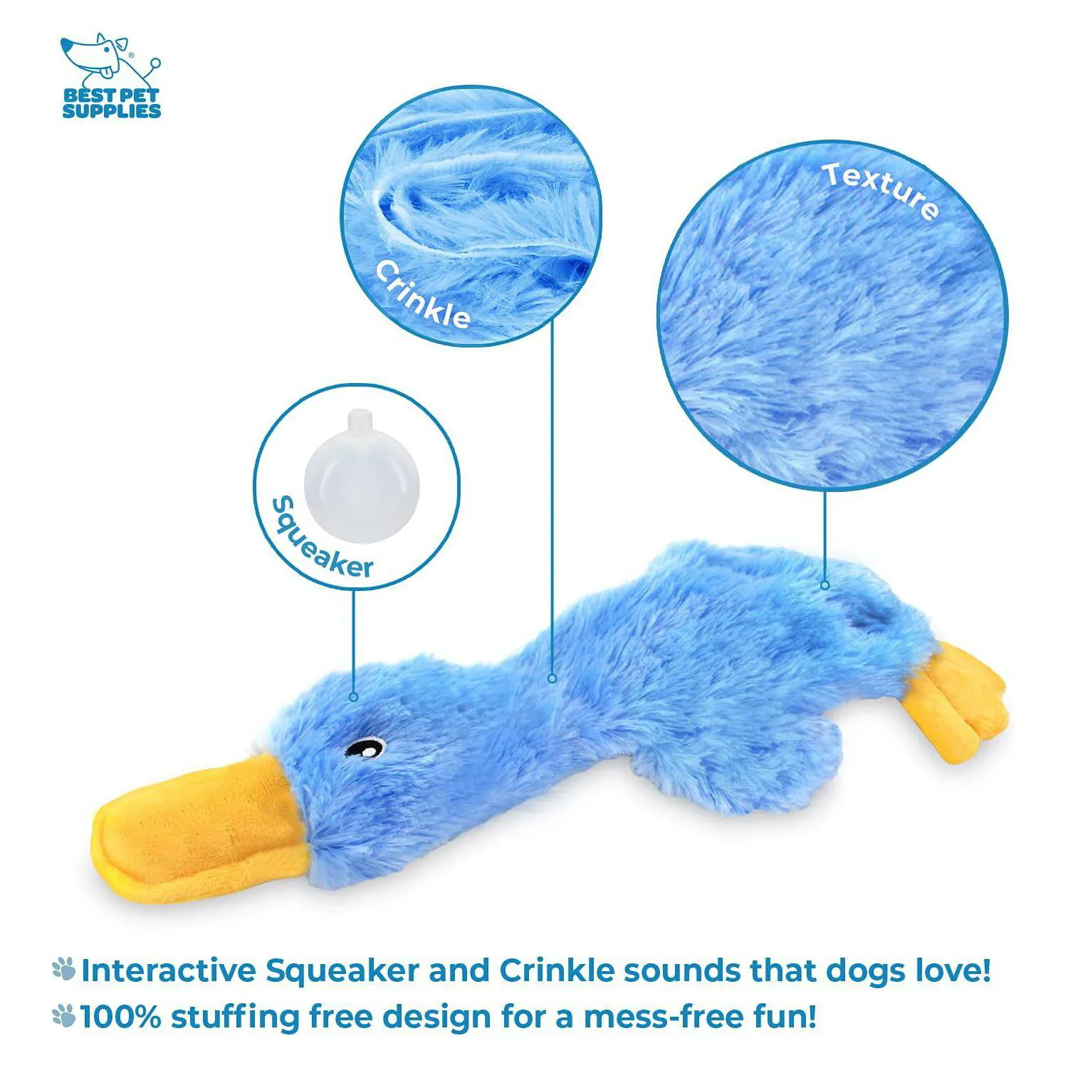 Juguete De Pato Para Perros Sin Relleno Con Sonido Divertido Azul 3