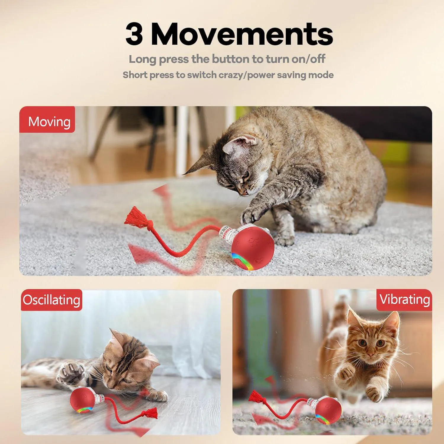 Pelota Interactiva para Gato con Luz RGB y Movimiento Activado por Contacto