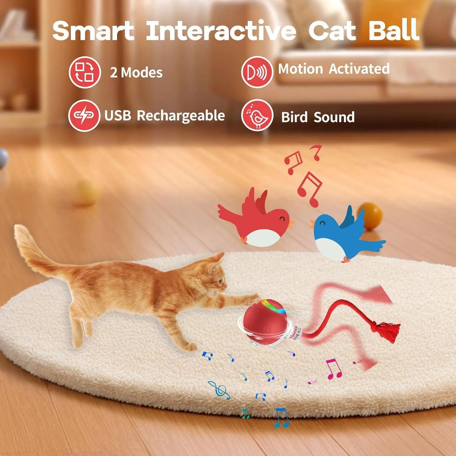 Pelota Interactiva para Gato con Luz RGB y Movimiento Activado por Contacto 5