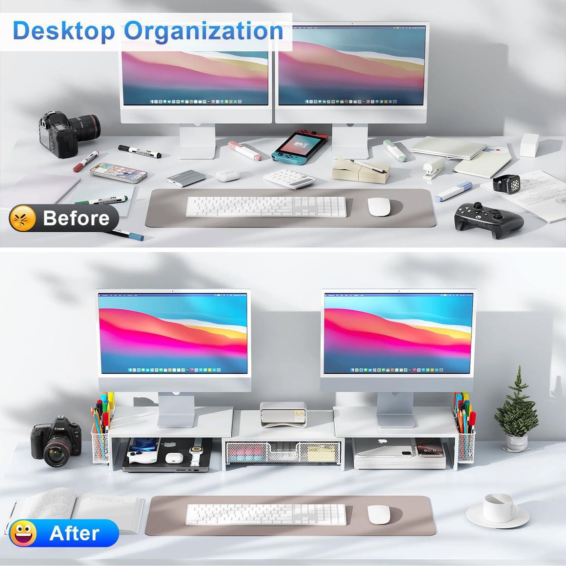 AUPSEN - Soportes Para Monitor De Computadora, Organizadores De Computadora De 2 Niveles Y