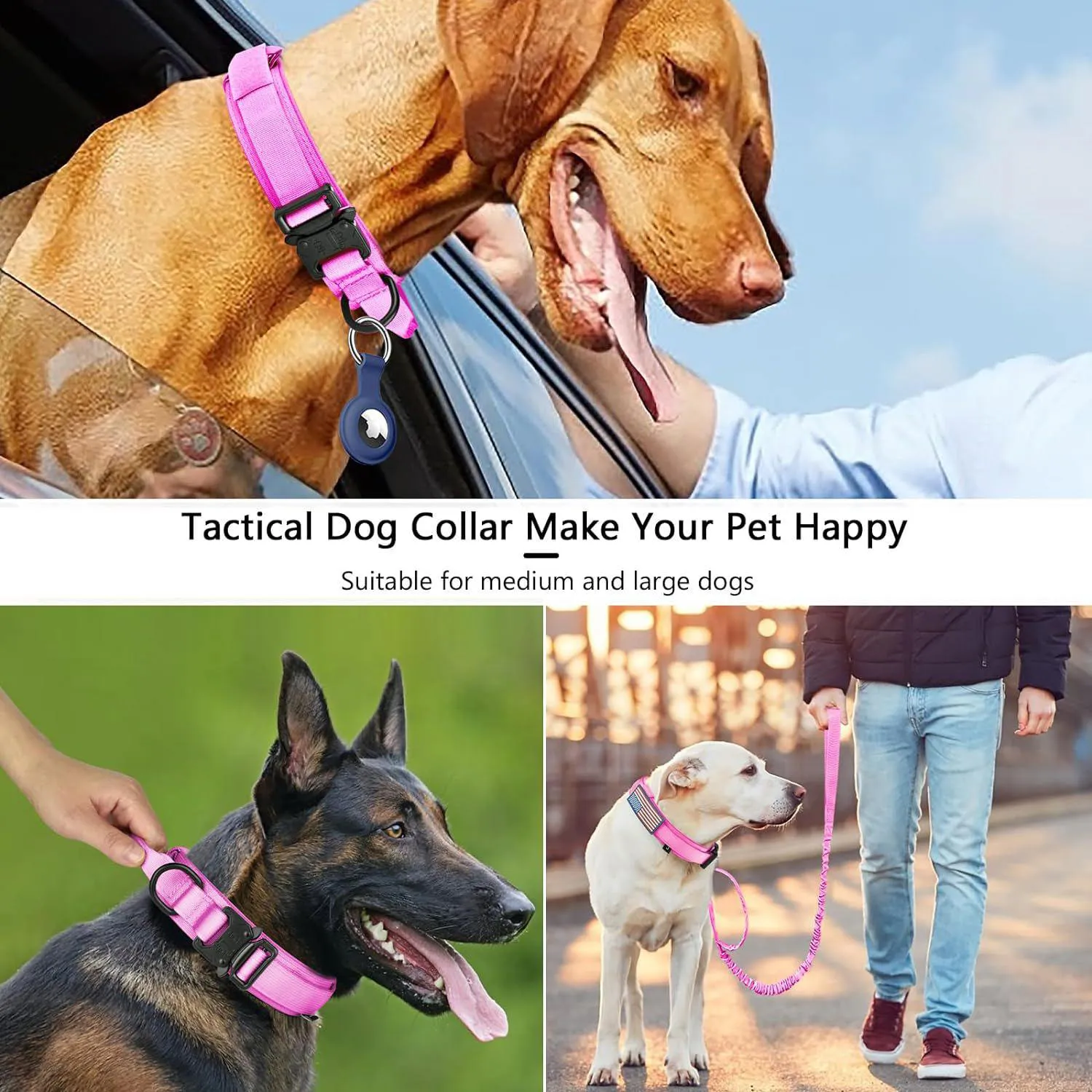 Collar Táctico para Perros Nylon Ajustable con Asa 4