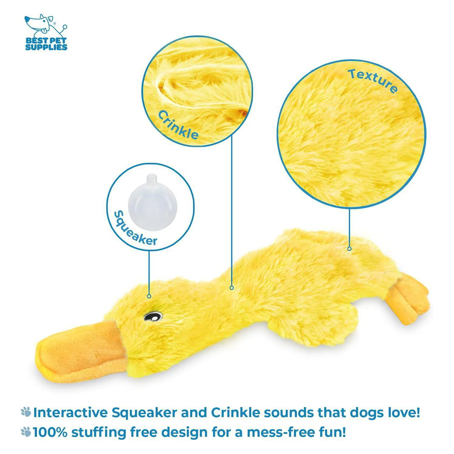 Juguete De Pato Arrugado Para Perros Con Sonido Chirriante Sin Relleno 3