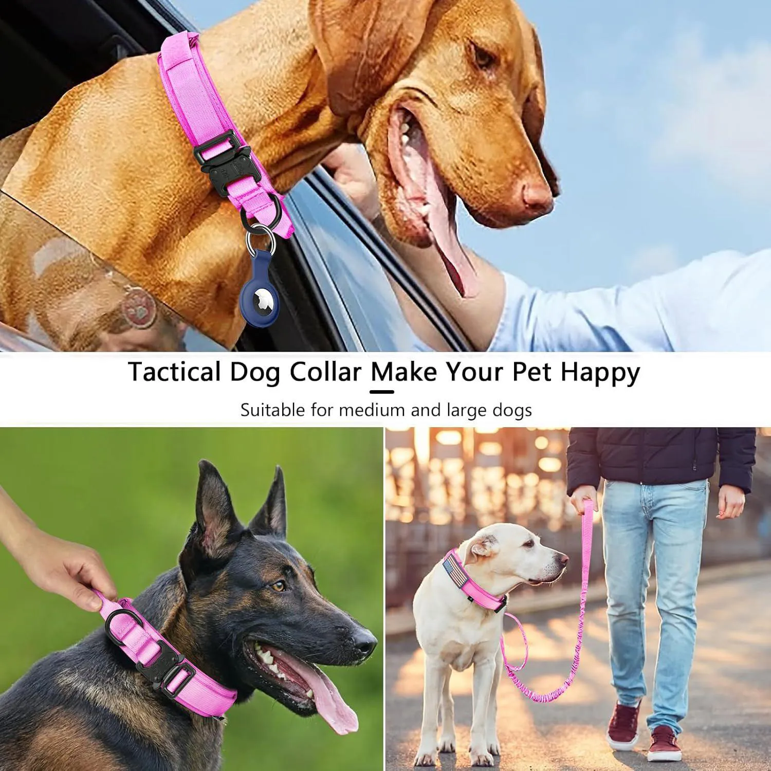 Collar Táctico Ajustable para Perro con Asa y AirTag 4