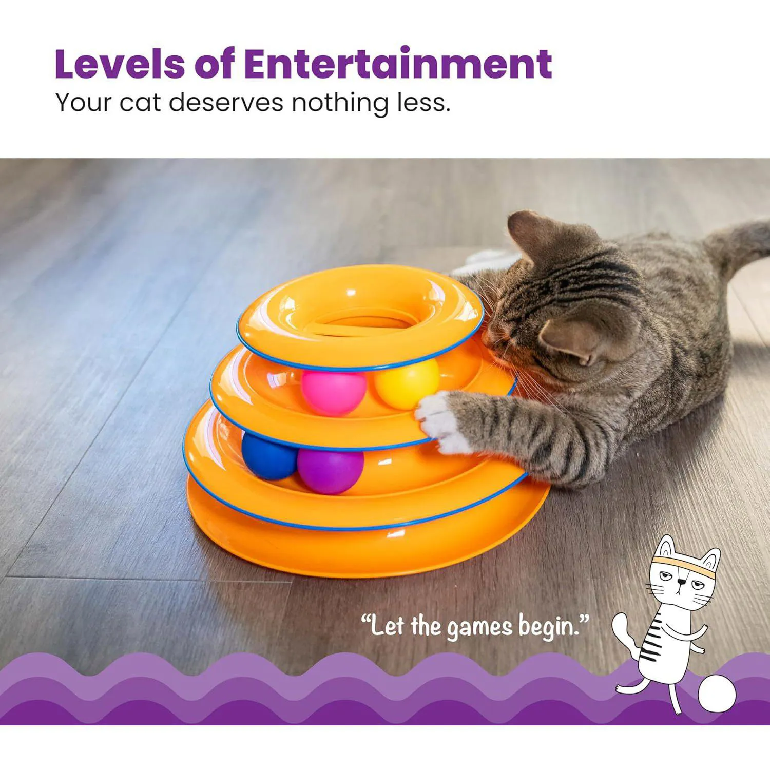 Juguete Interactivo Catstages Torre de Niveles con Pelotas Giratorias para Gatos