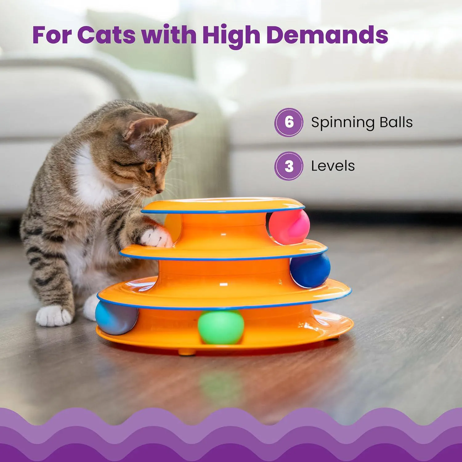 Juguete Interactivo Catstages Torre de Niveles con Pelotas Giratorias para Gatos 3