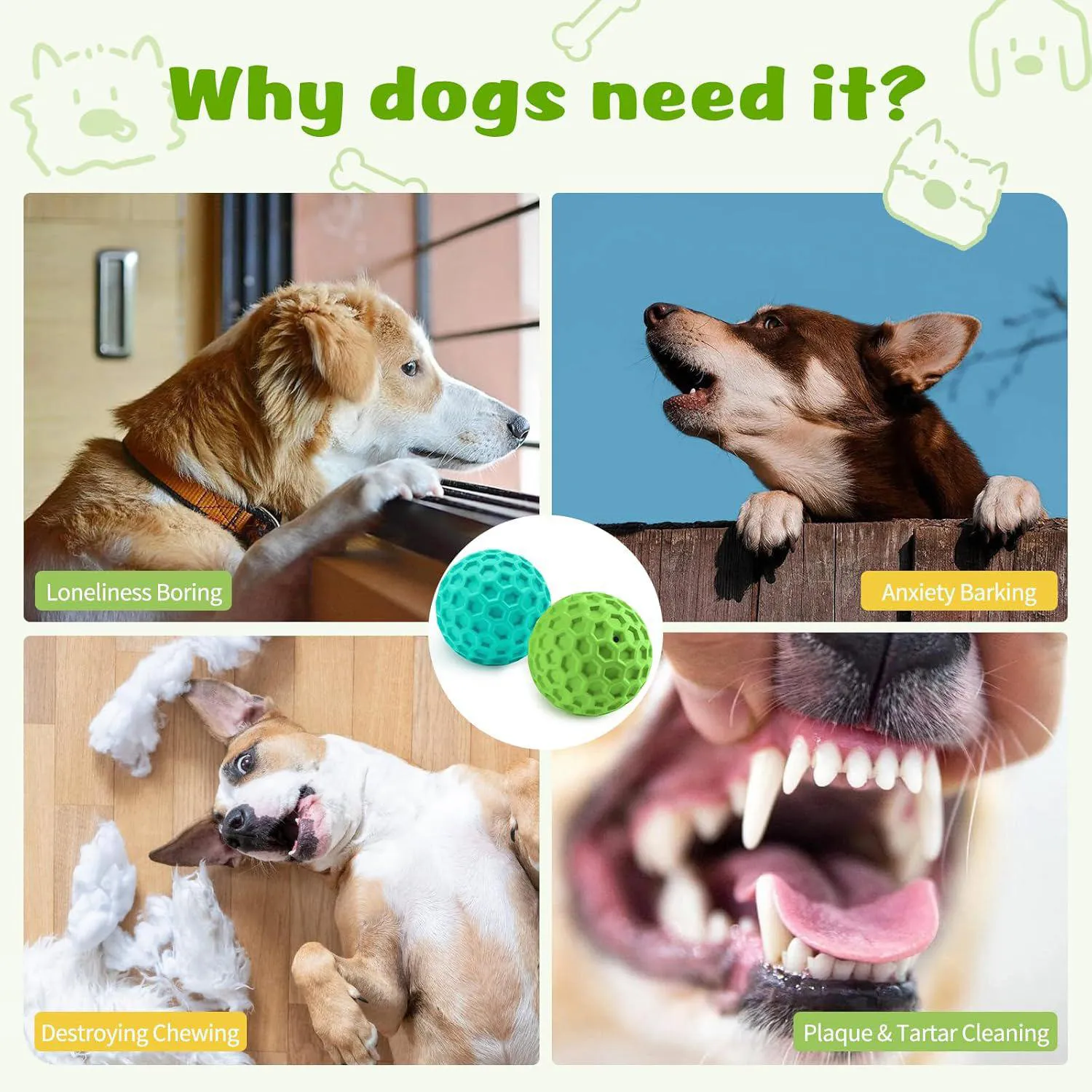 Pelota Interactiva Chirriante Para Perros Grandes Con Limpieza Dental 4