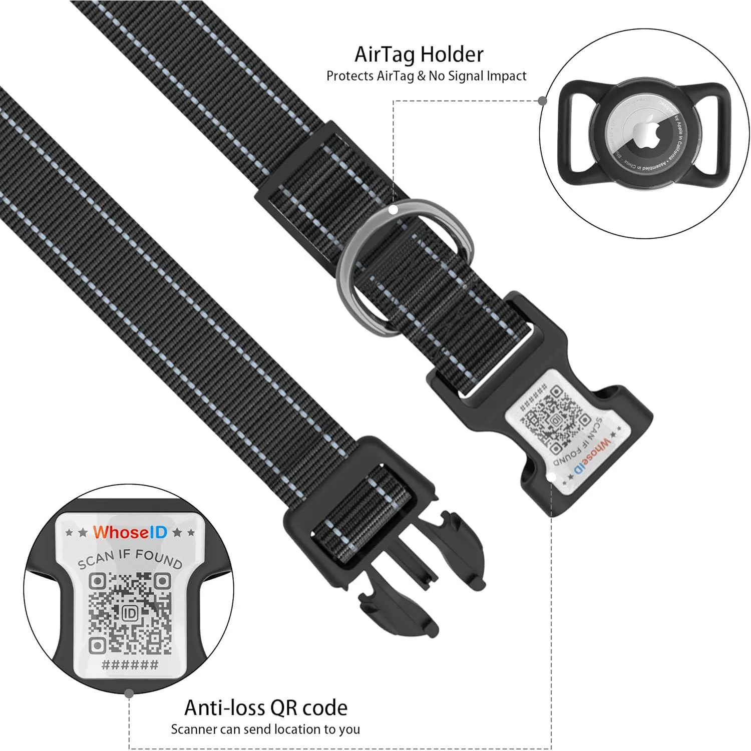 Collar para Perro Reflectante Ajustable con QR y Holder 6