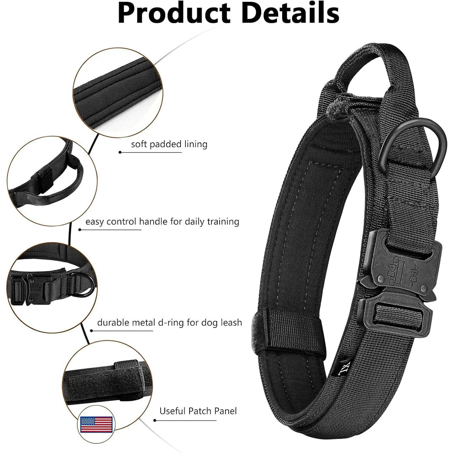 Collar Táctico Ajustable para Perros Medianos y Grandes en Negro 4